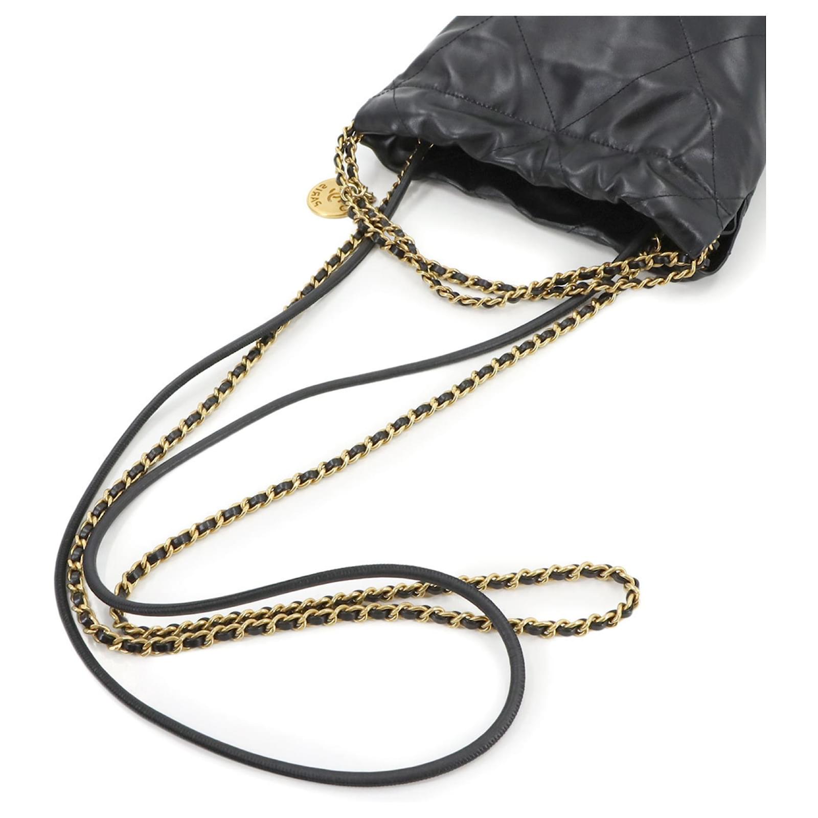 Chanel 22 Mini 2way Chain Hand Shoulder Bag Black Leather ref