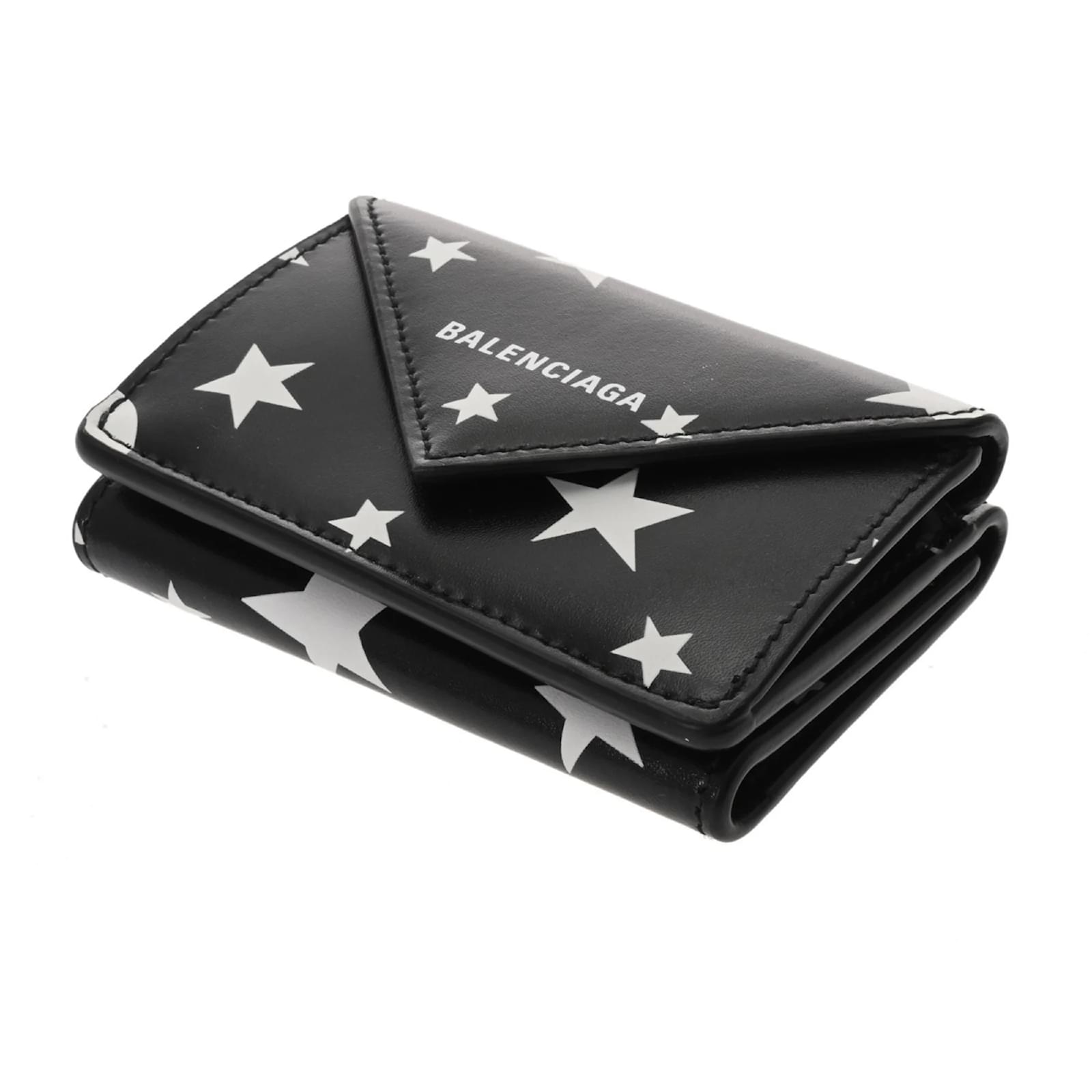 Balenciaga Paper Mini Wallet with Star Pattern Black White