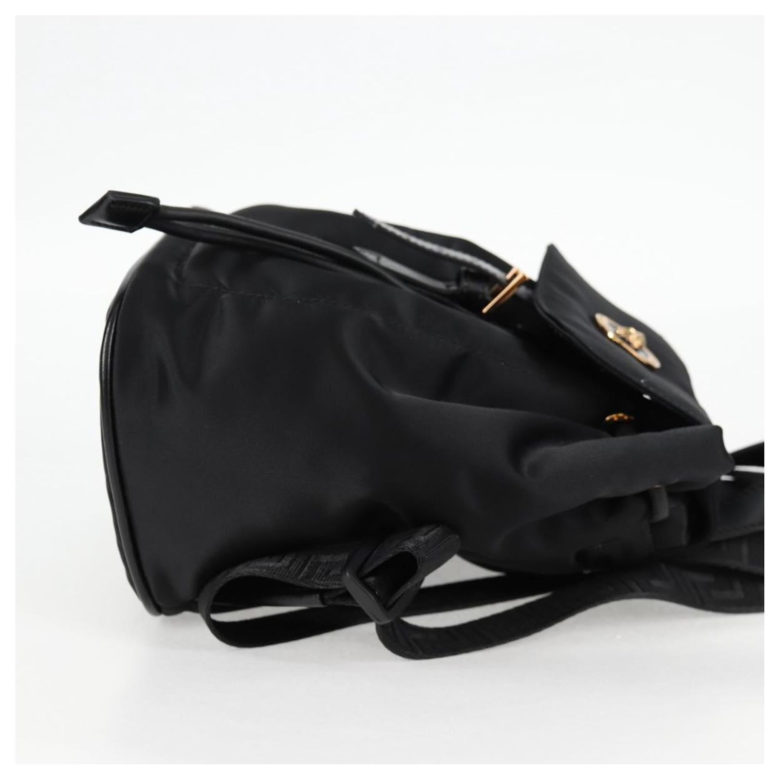 VERSACE Backpack Nylon Black Gold Auth 118733A Golden ref 