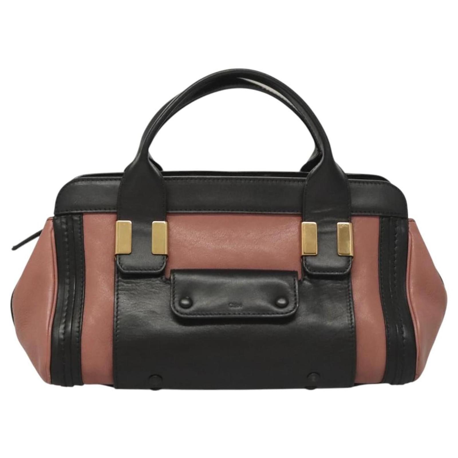 Chloé Chloe Alice Hand Bag Leather 2way Pink Black gold Auth