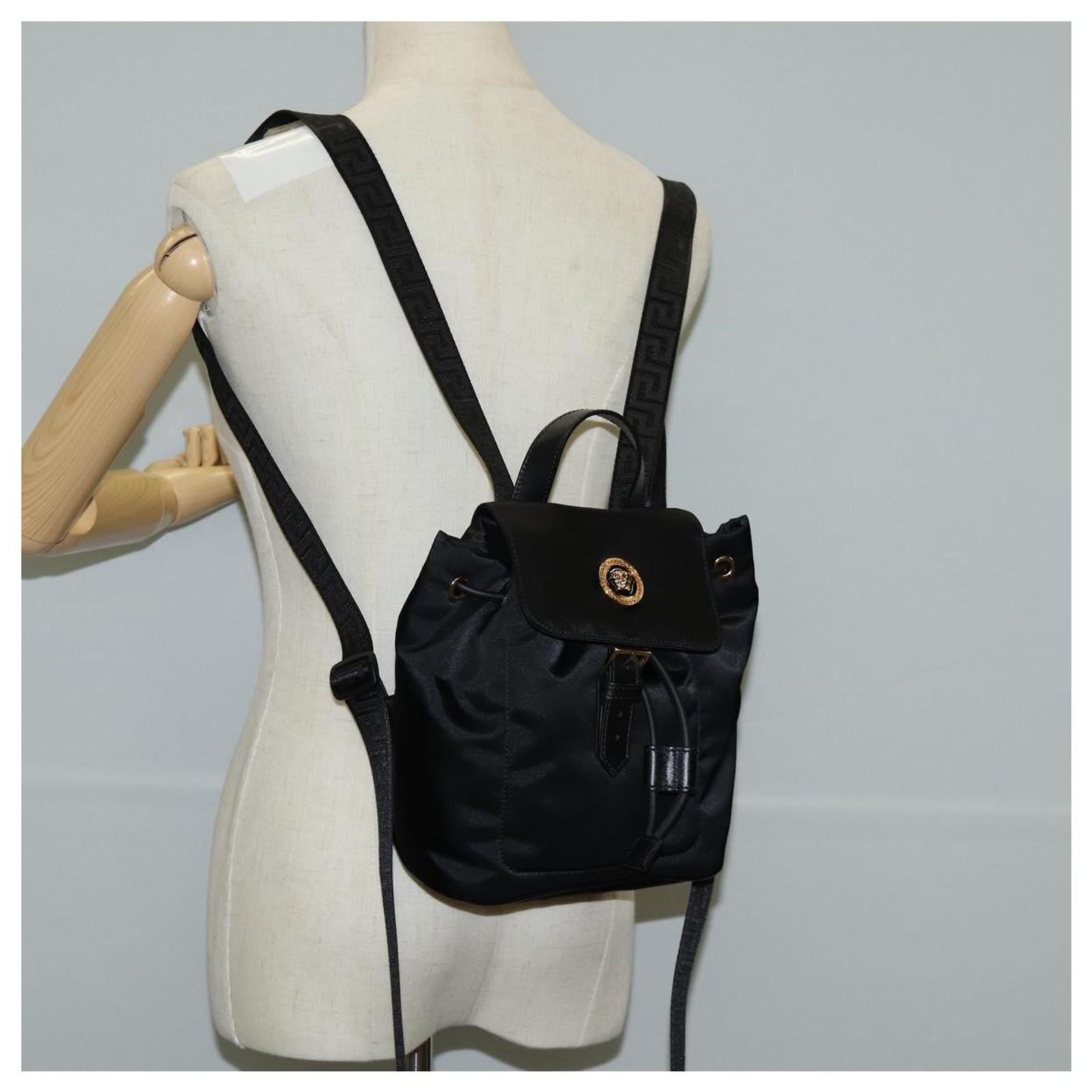 VERSACE Backpack Nylon Black Gold Auth 118728A Golden ref 
