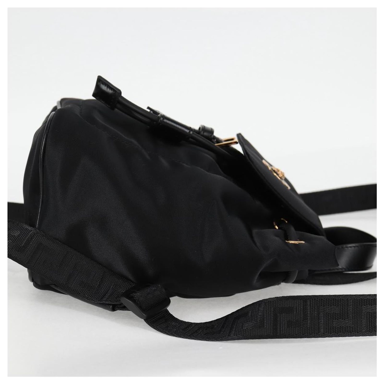 VERSACE Backpack Nylon Black Gold Auth 118728A Golden ref  display picture 1