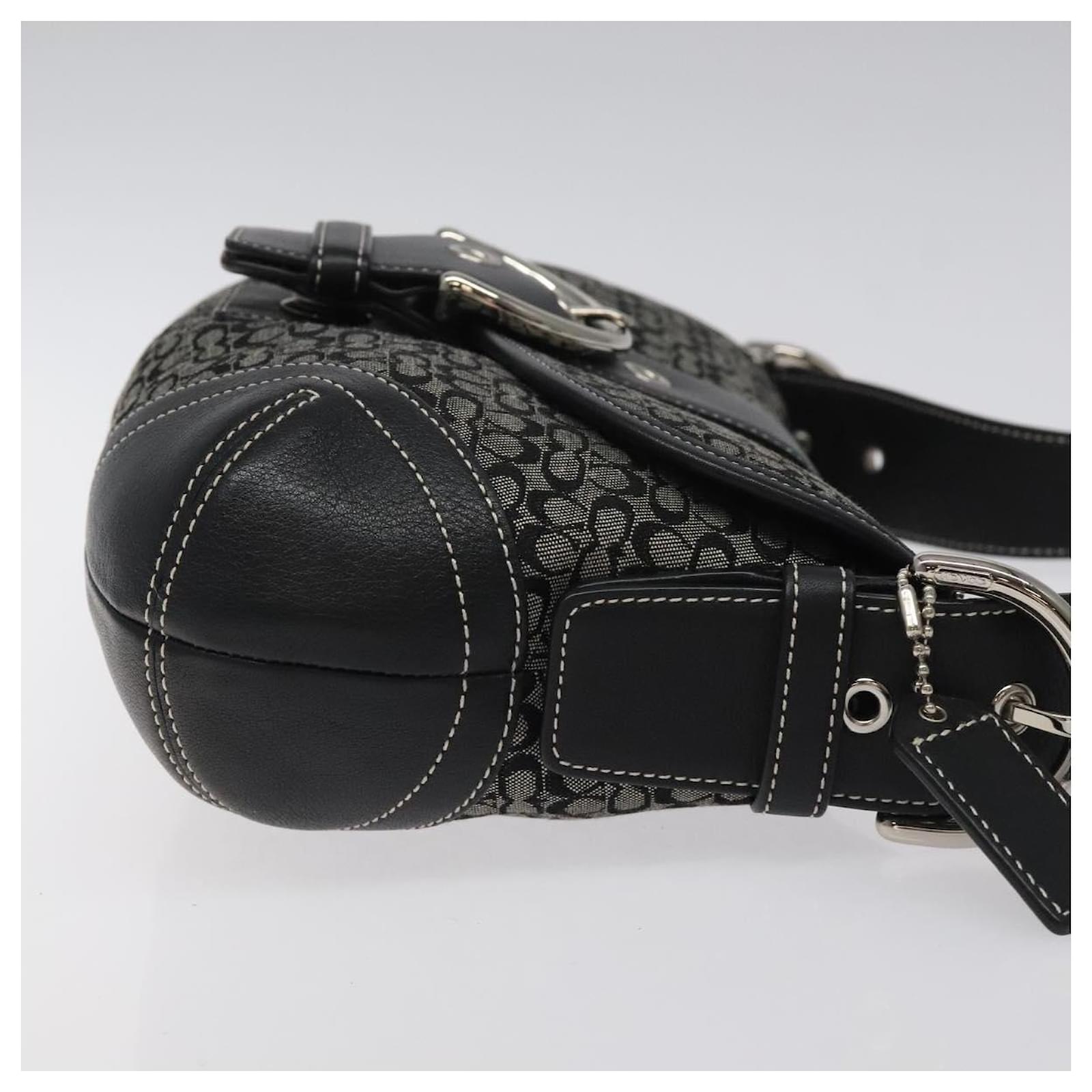 Coach Signature Soho Shoulder Bag Canvas Black Silver Auth
