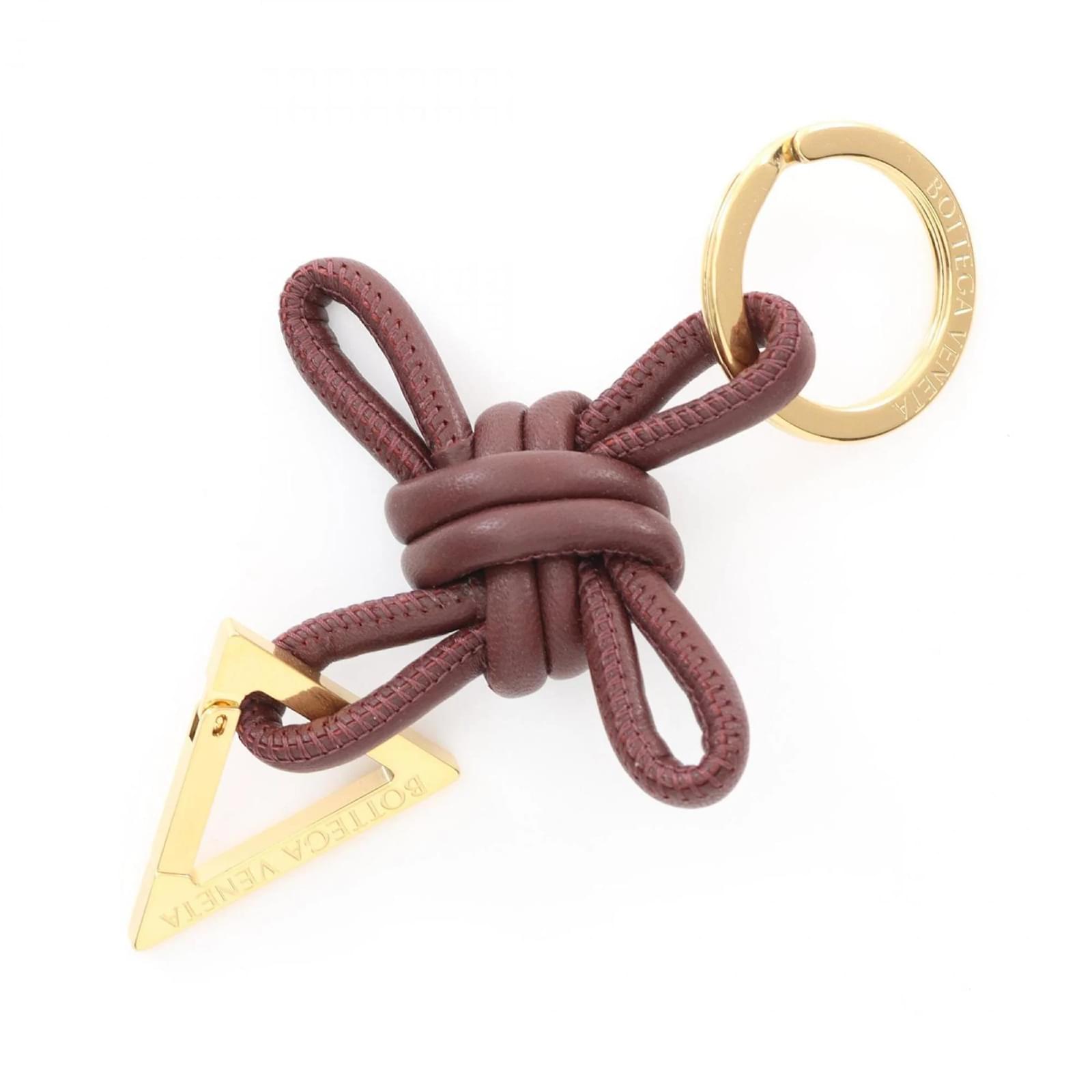 Bottega Veneta Triangle Key Ring Holder Golden Dark red Leather