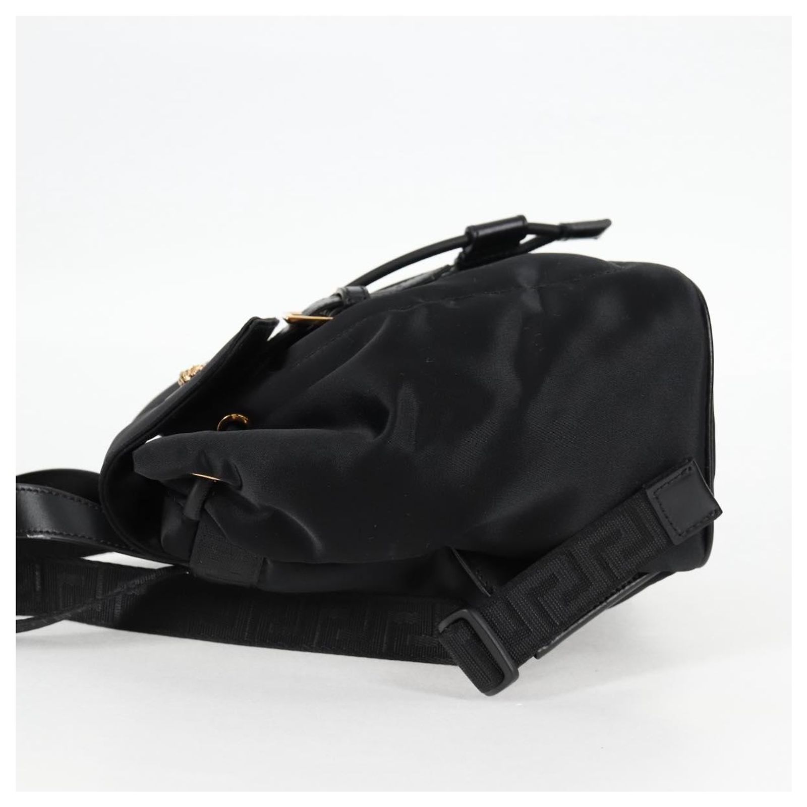VERSACE Backpack Nylon Black Gold Auth 118729A Golden ref 