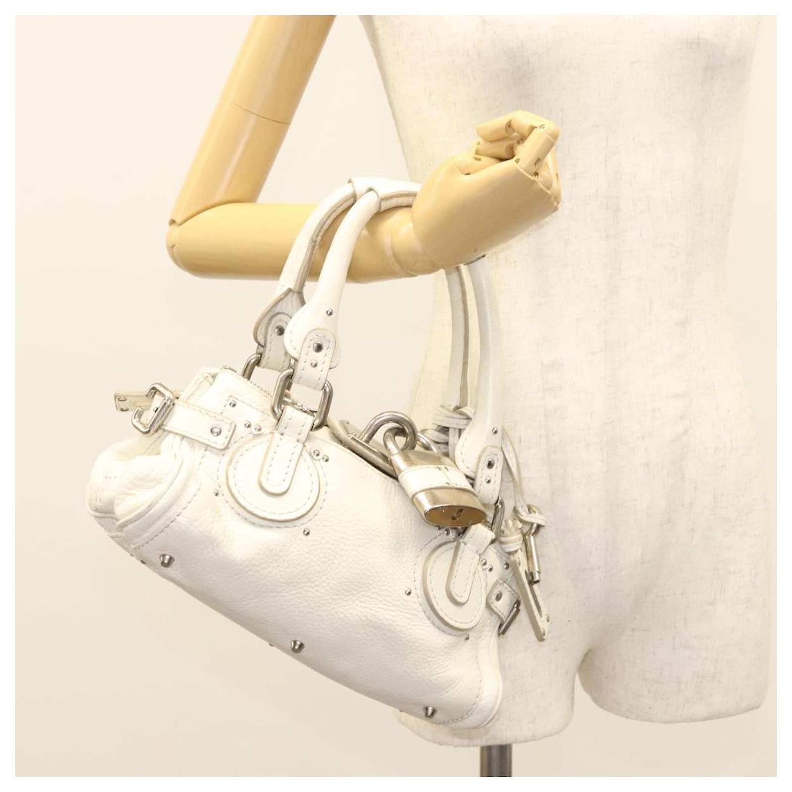 Chloé Chloe Paddington Hand Bag Leather White Silver Auth