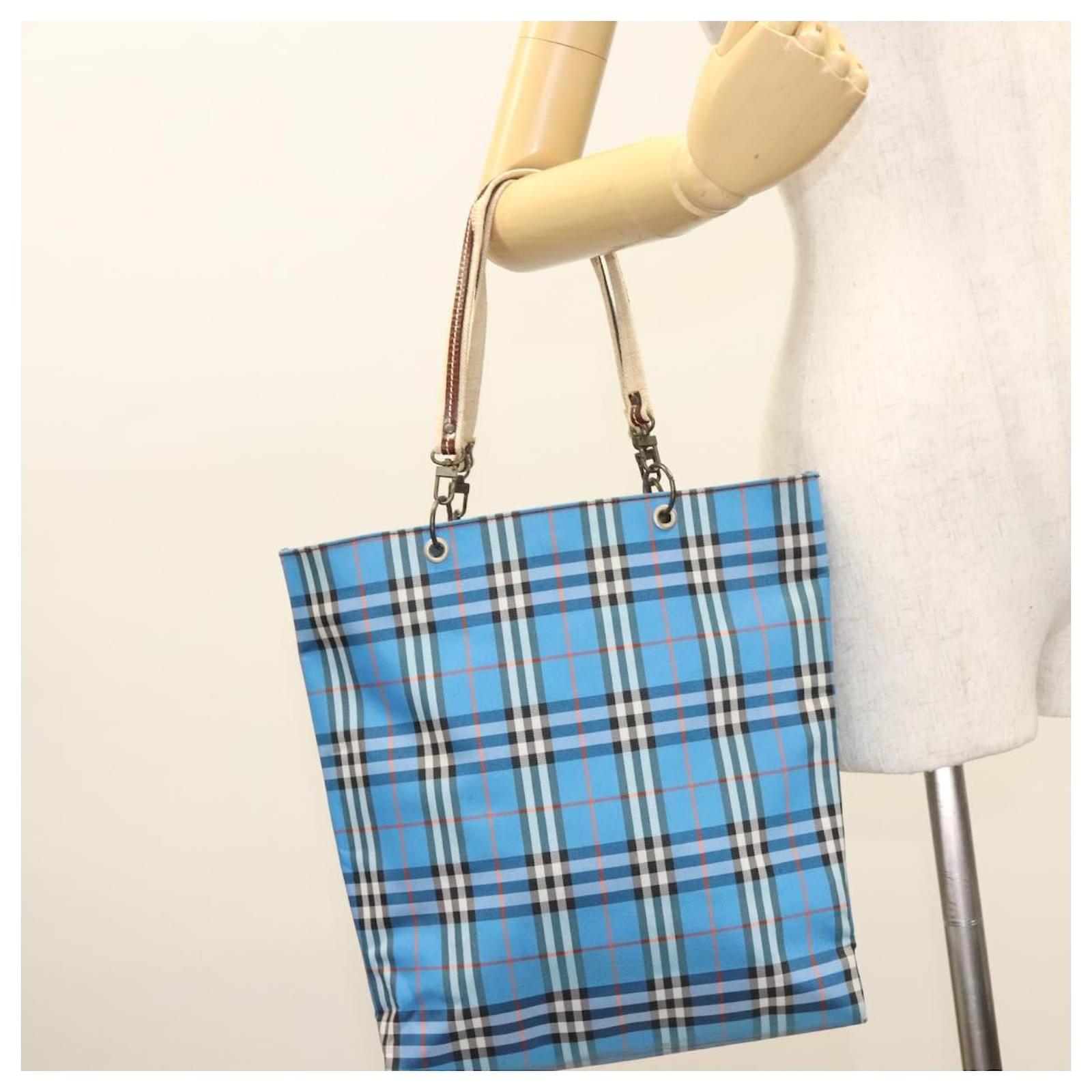 BURBERRY Nova Check Tote Bag Nylon Blue Auth mr1314 ref.2287606