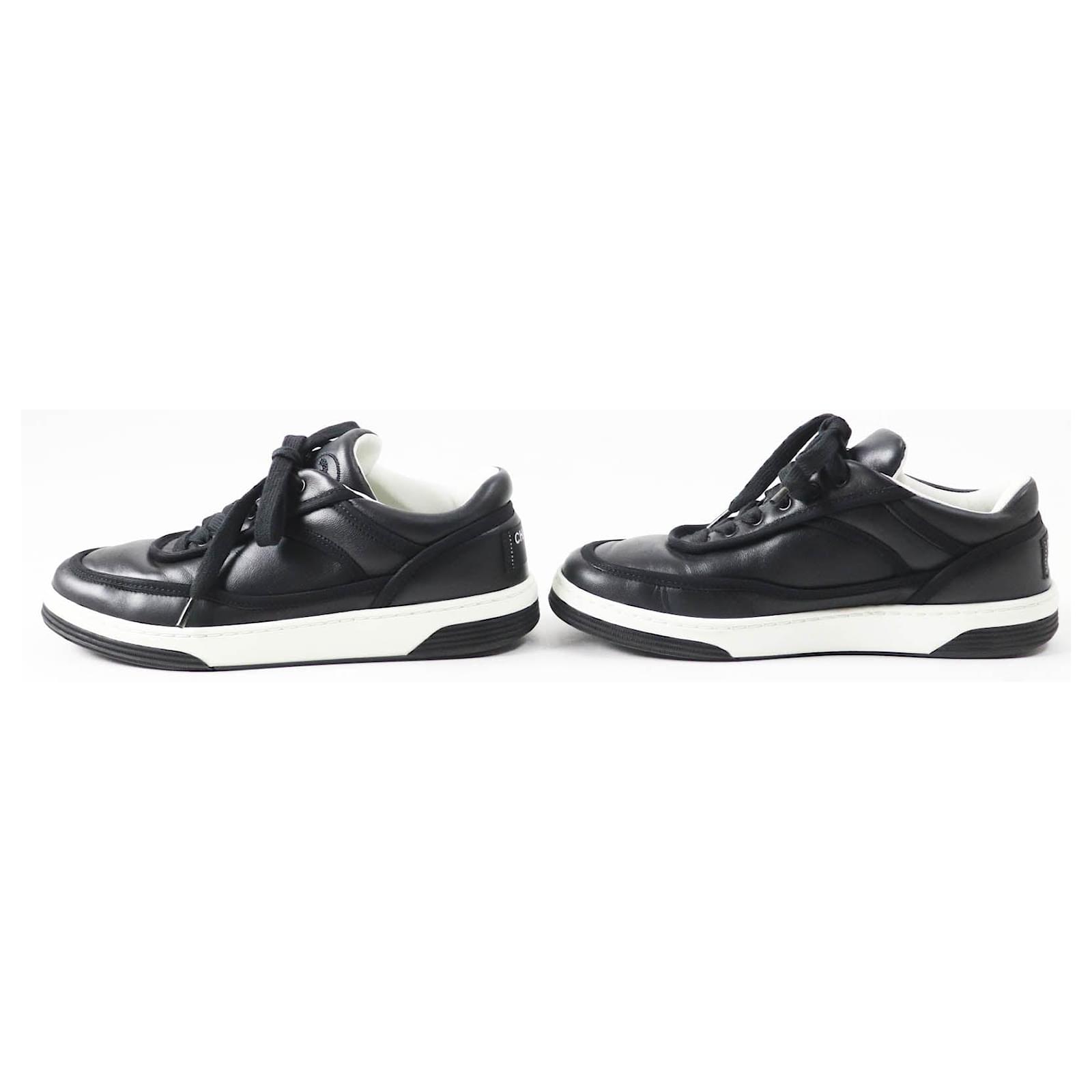 Chanel COCO Mark Lambskin Sneakers G37488 Black White