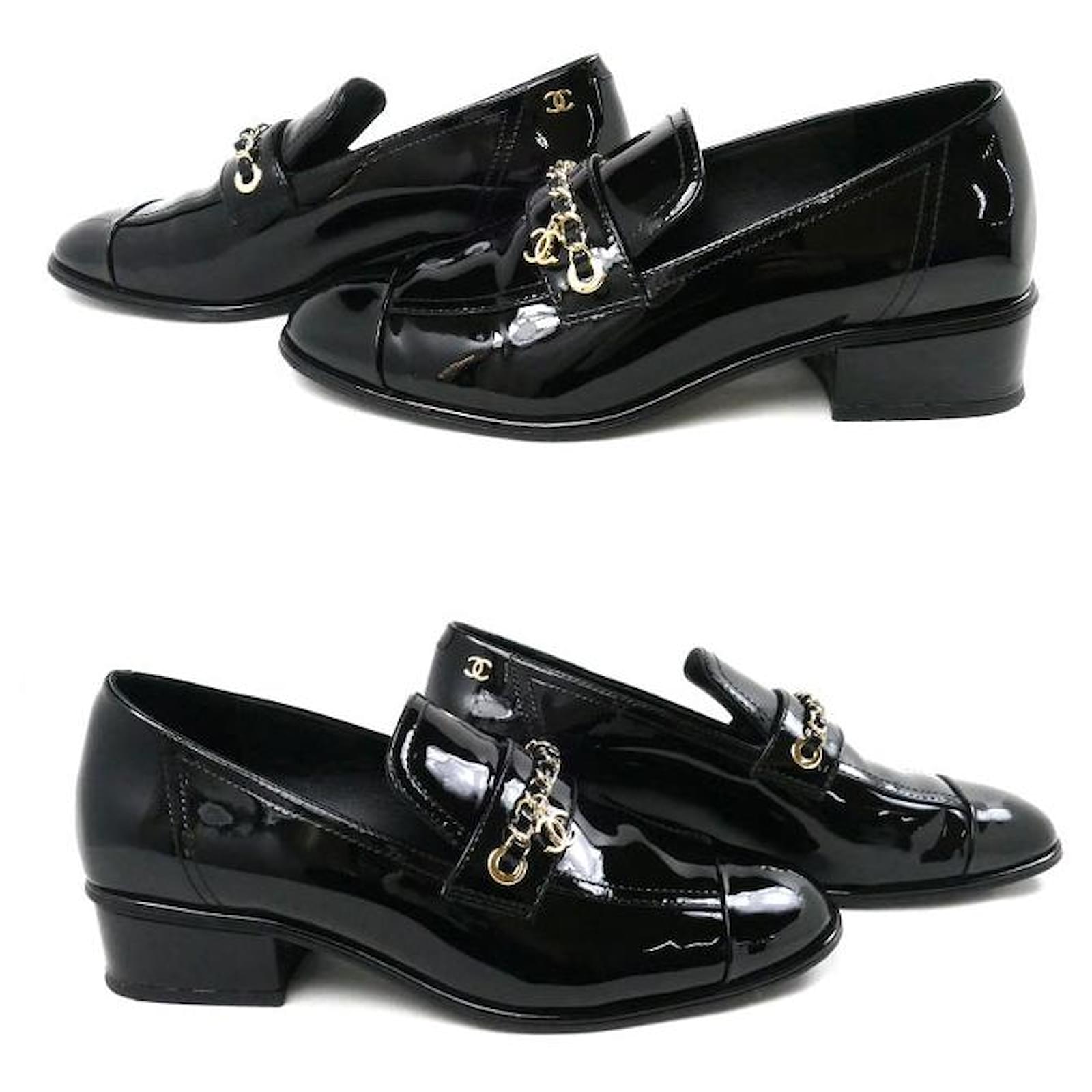 Chanel Patent Leather Loafers with Coco Mark Charm Black ref