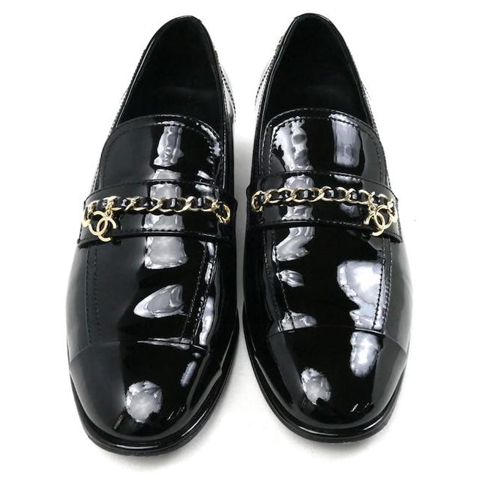 Chanel Patent Leather Loafers with Coco Mark Charm Black ref