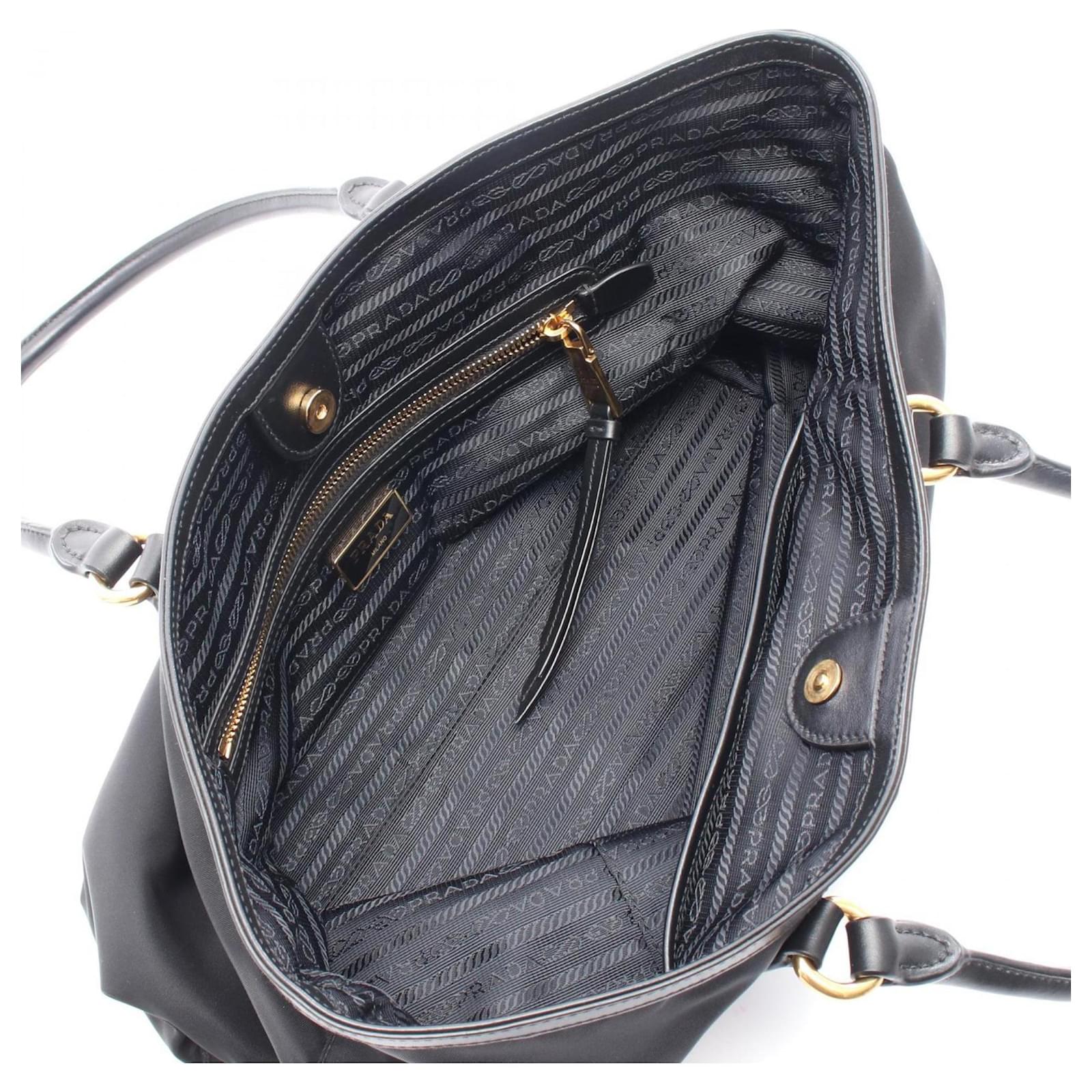 Prada Logo Jacquard Tote Bag Black Leather Nylon ref.2292960
