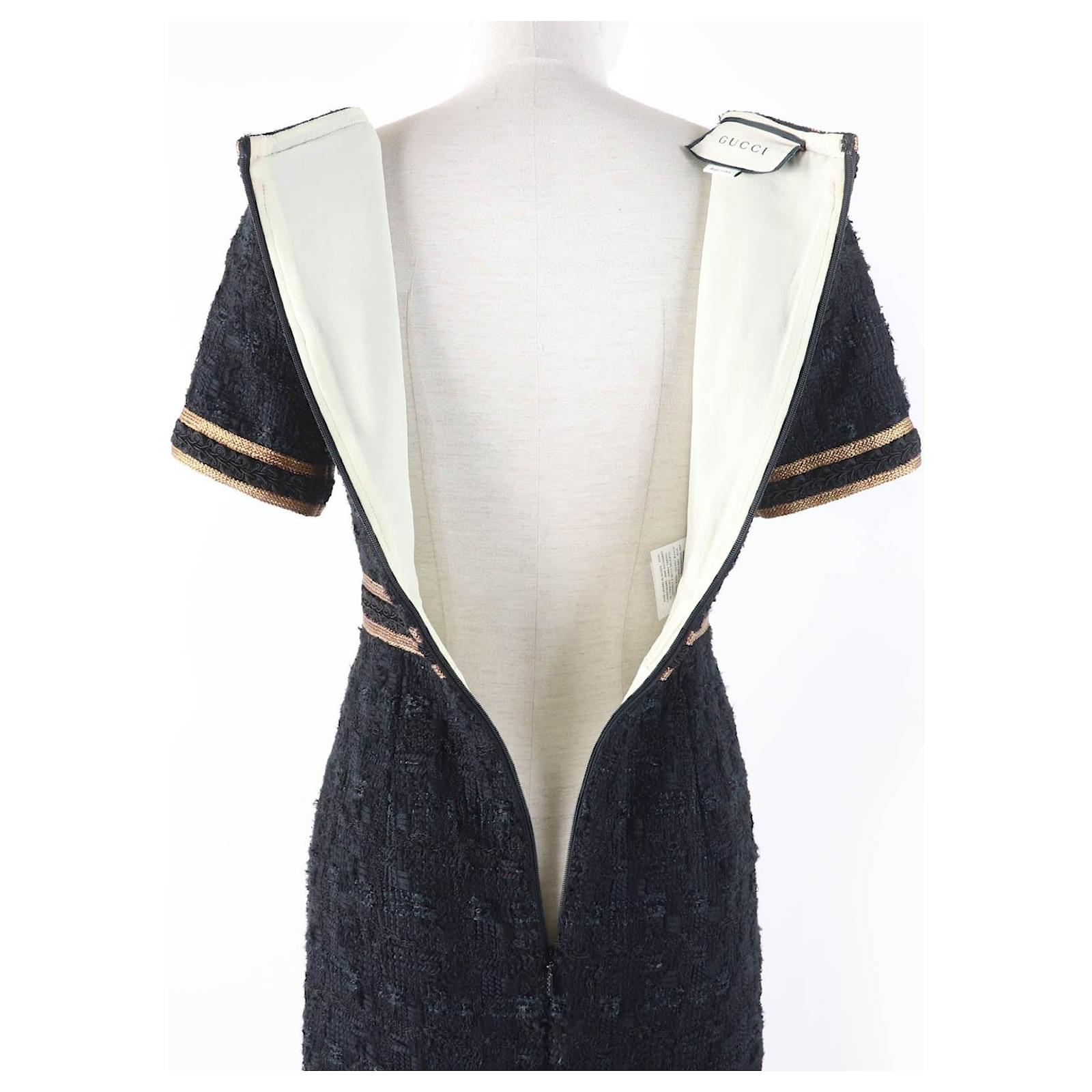 Gucci Tweed One Piece Dress Black Gold 36 Golden Cloth ref