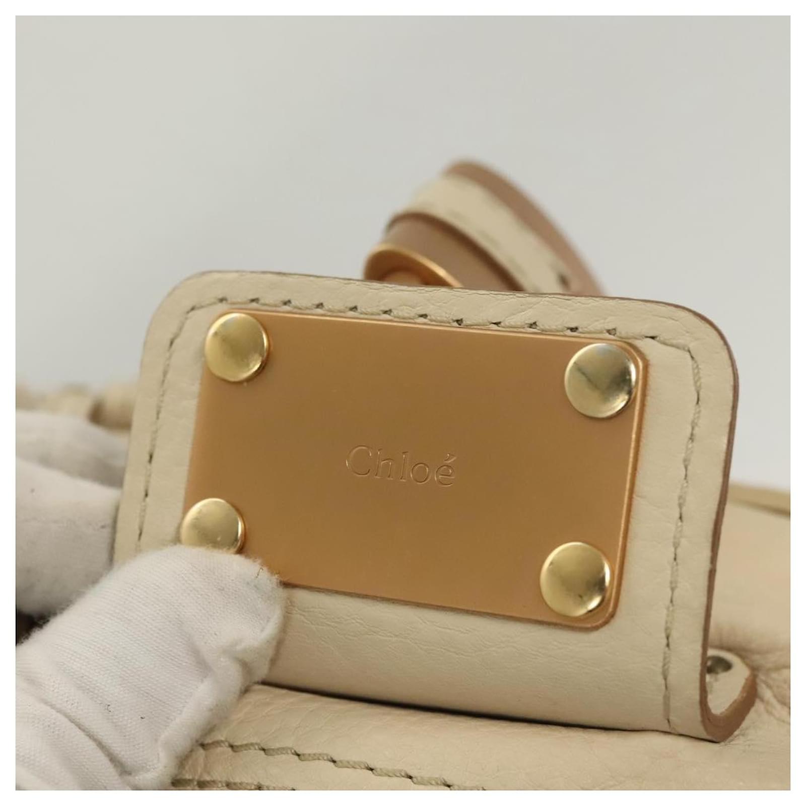 Chloé Chloe Paddington Hand Bag Leather Beige Gold Silver