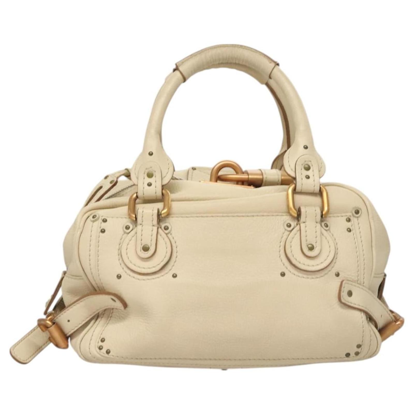 Chloé Chloe Paddington Hand Bag Leather Beige Gold Silver