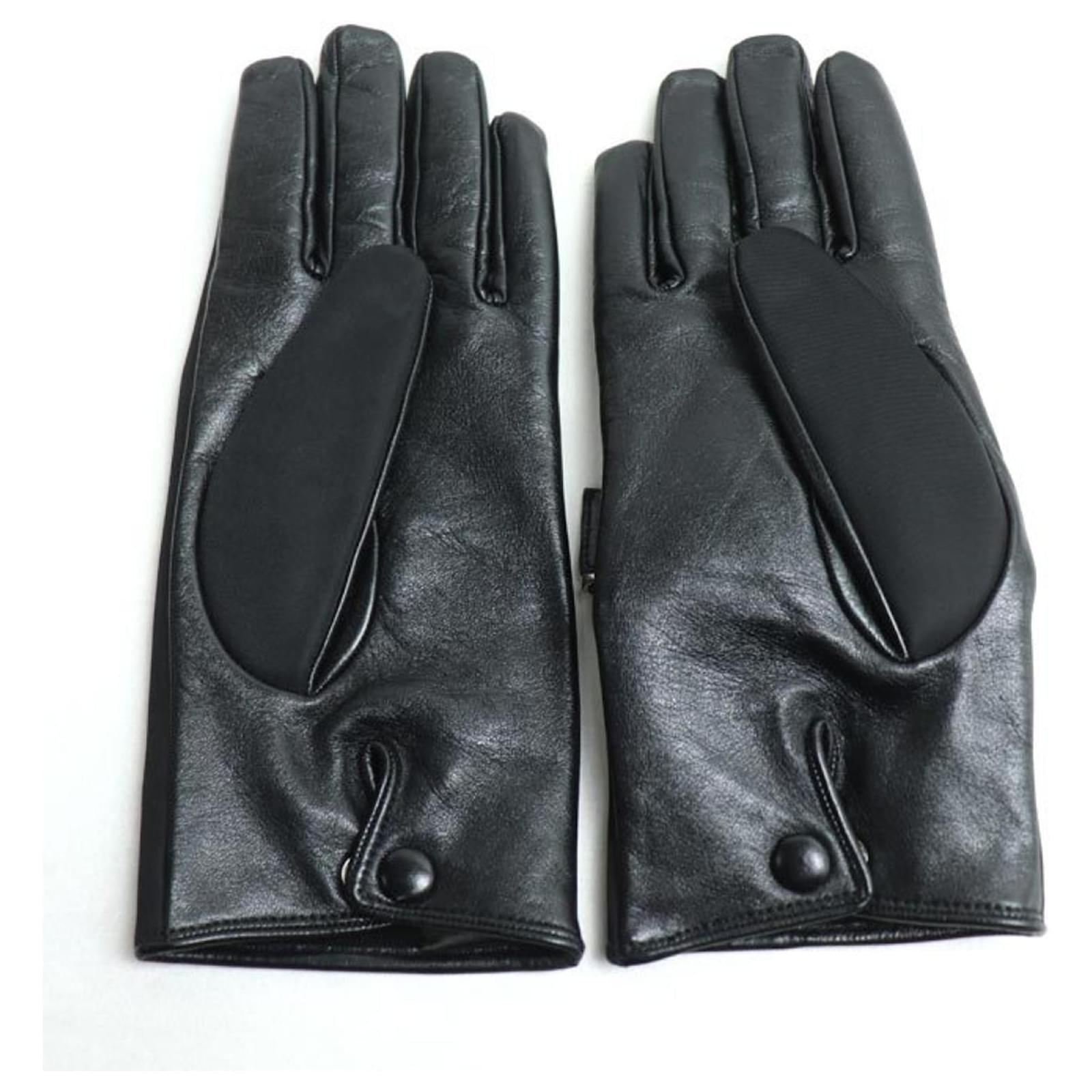 Prada Triangle Gloves in Black Leather Polyester ref.2295507