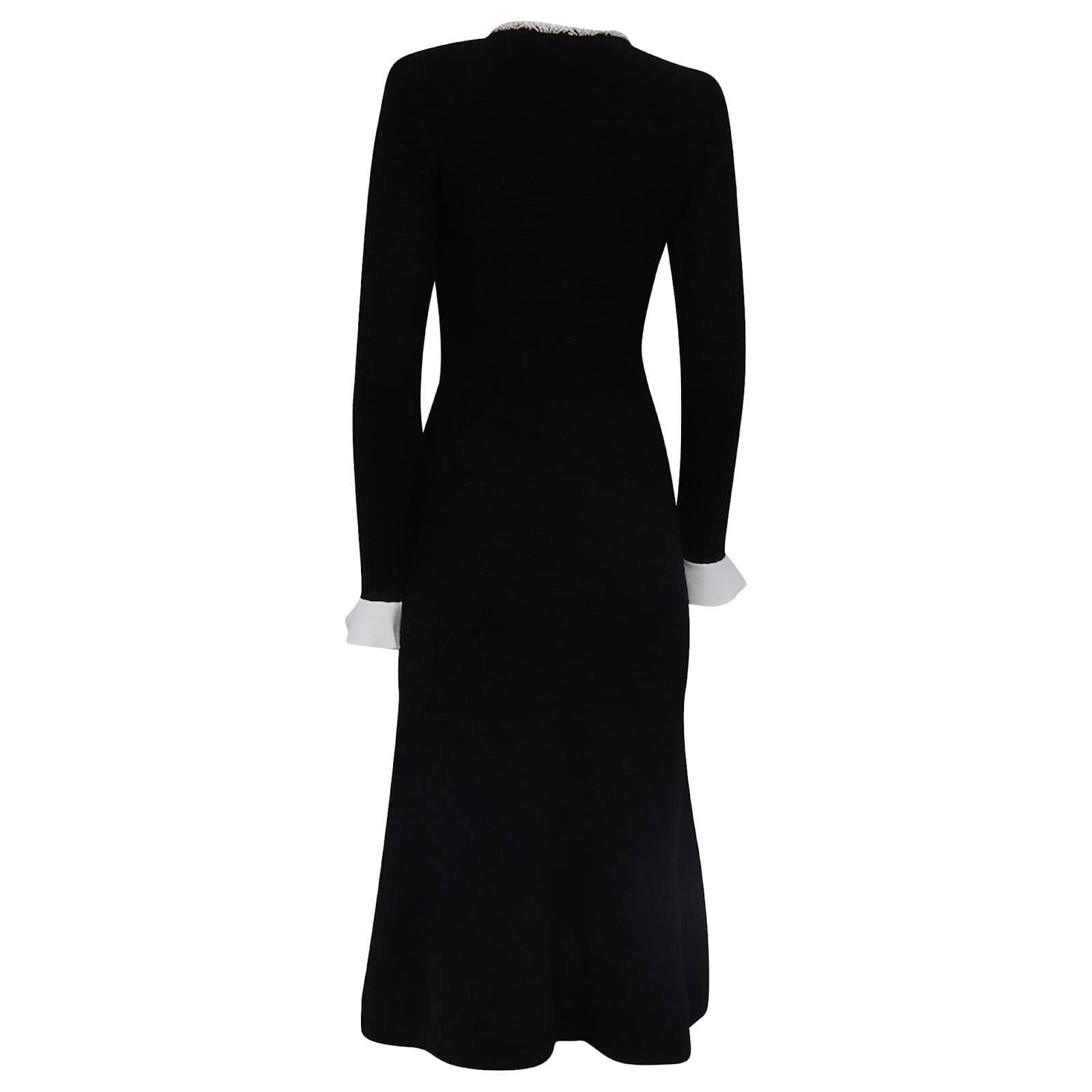 black pearl trim knit midi dress Black Crepe Pearl Trim Midi Dress – self-portrait-US main image 1