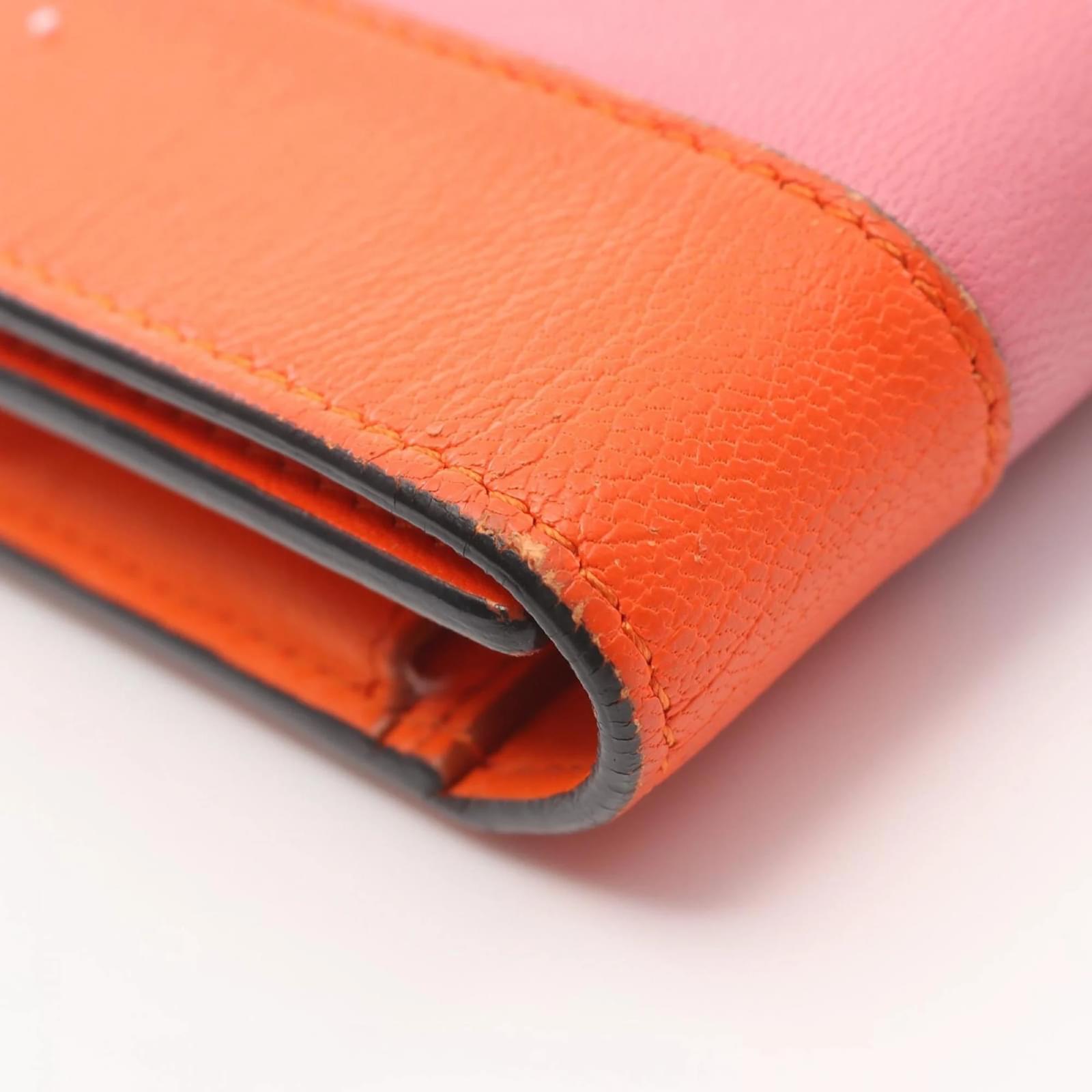 Céline Celine Frame Tri-fold Wallet Pink Orange Leather ref