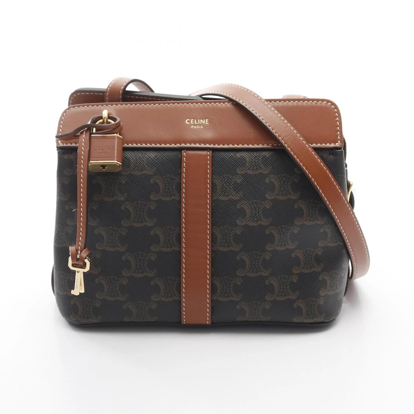Céline Celine Teen Cabadoux Shoulder Bag Brown Black Leather