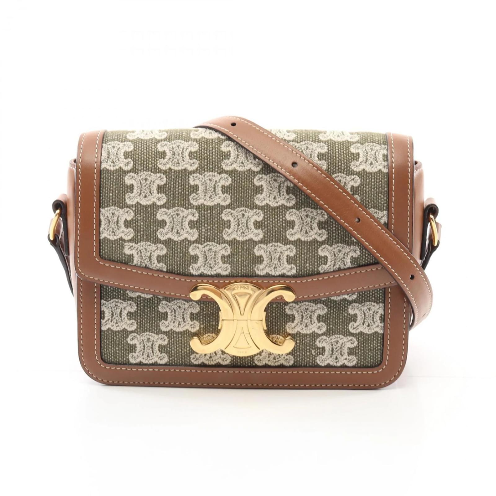ショルダーバッグ・ポシェット Celine Teen Triomphe Leather Shoulder Bag TEEN TRIOMPHE BAG IN TRIOMPHE CANVAS AND CALFSKIN - TAN | CELINE