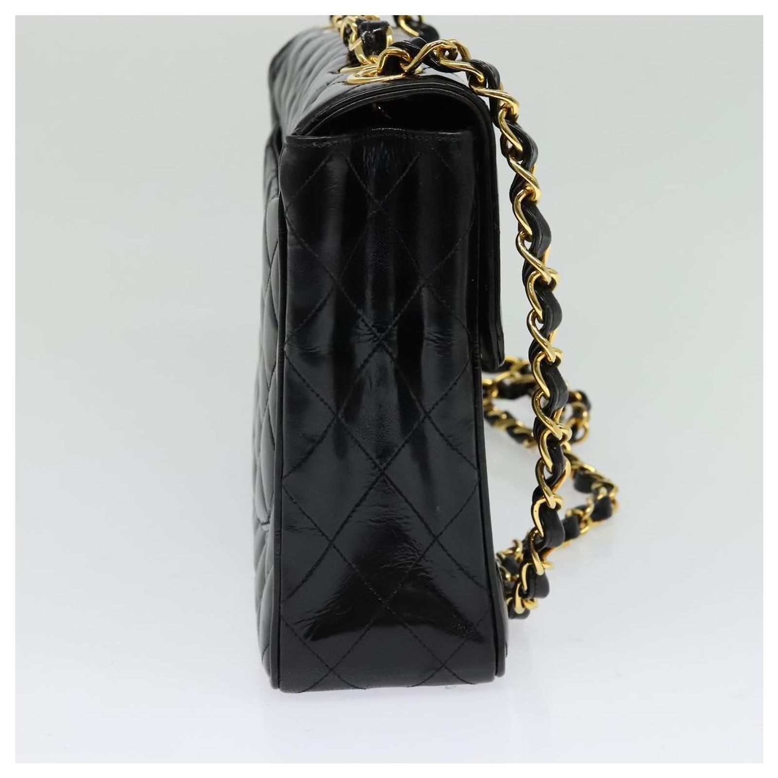 CHANEL Big Matelasse Chain Shoulder Bag Patent leather Black Gold 