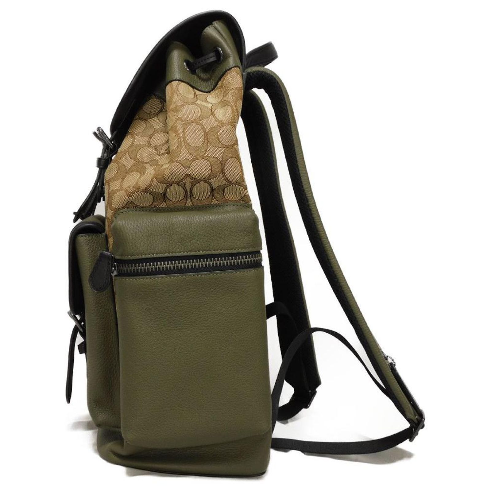 Coach Women\'s Green Pebble Leather and Signature Canvas Backpack W/ Gold Accents COACH Court Backpack Olive Green Leather | Mercari main image 2