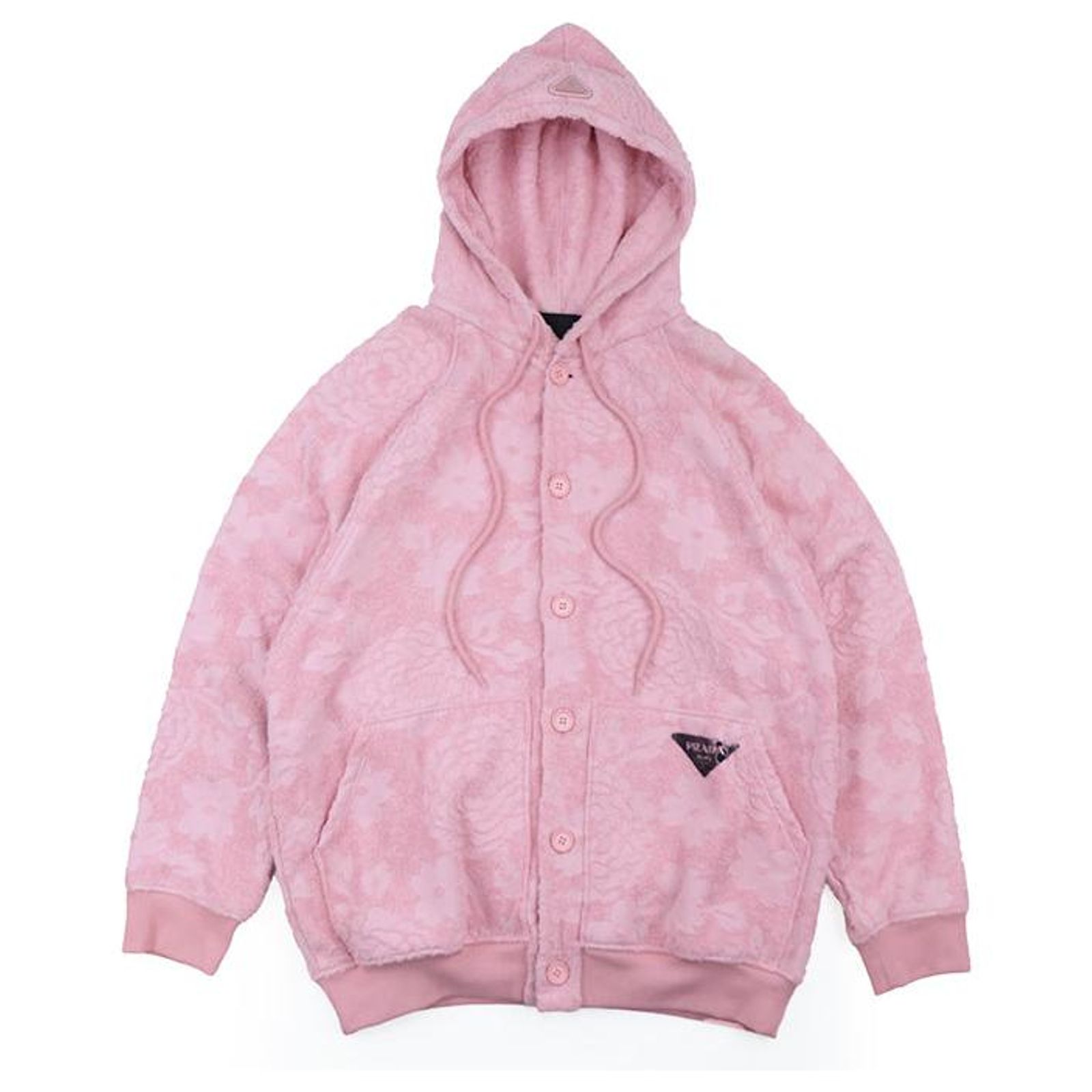 Prada Floral Jacquard Hoodie with Triangle Plate, Pink, Size S 