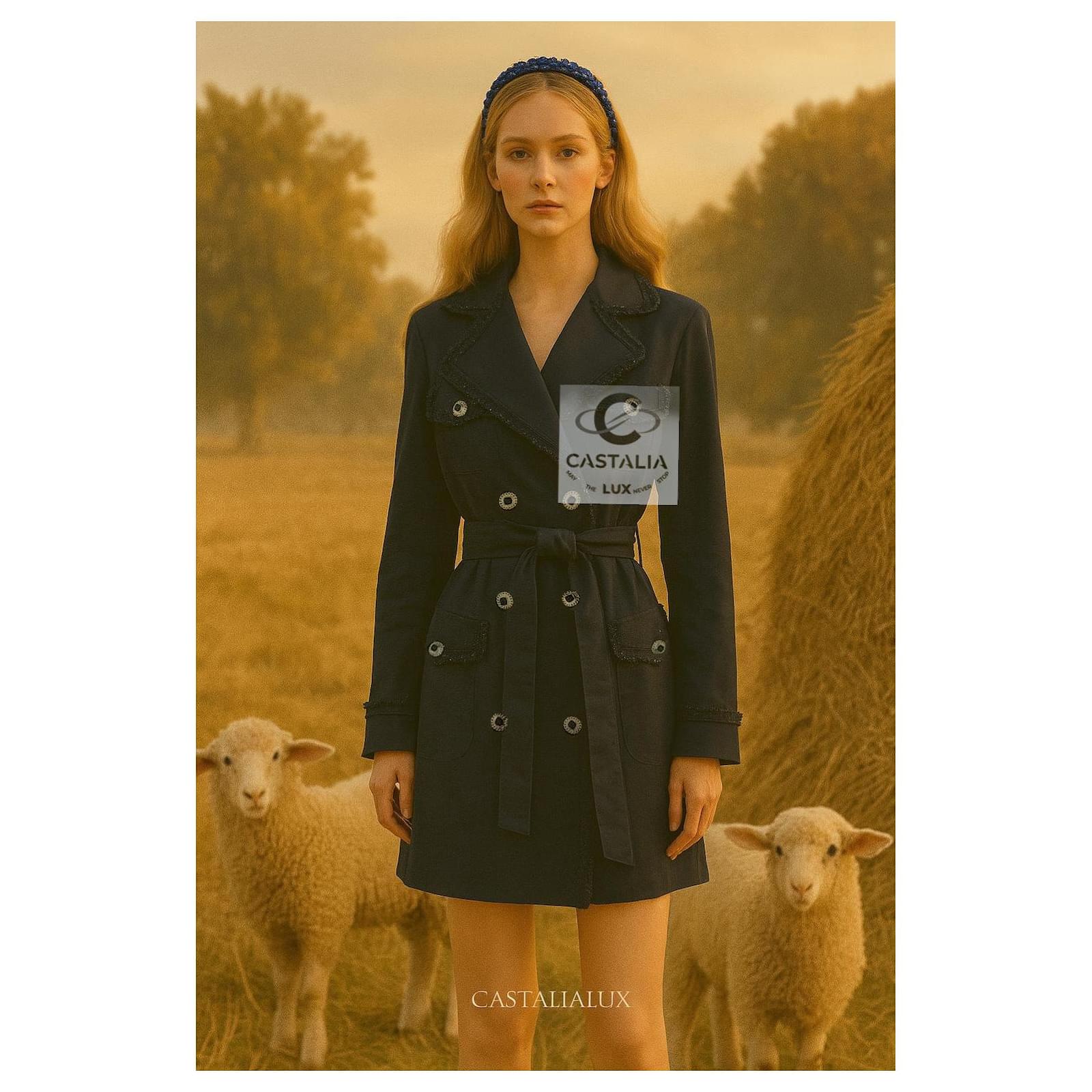 Chanel Pastoral Black Trench with CC Gripoix Buttons 34 FR Cotton