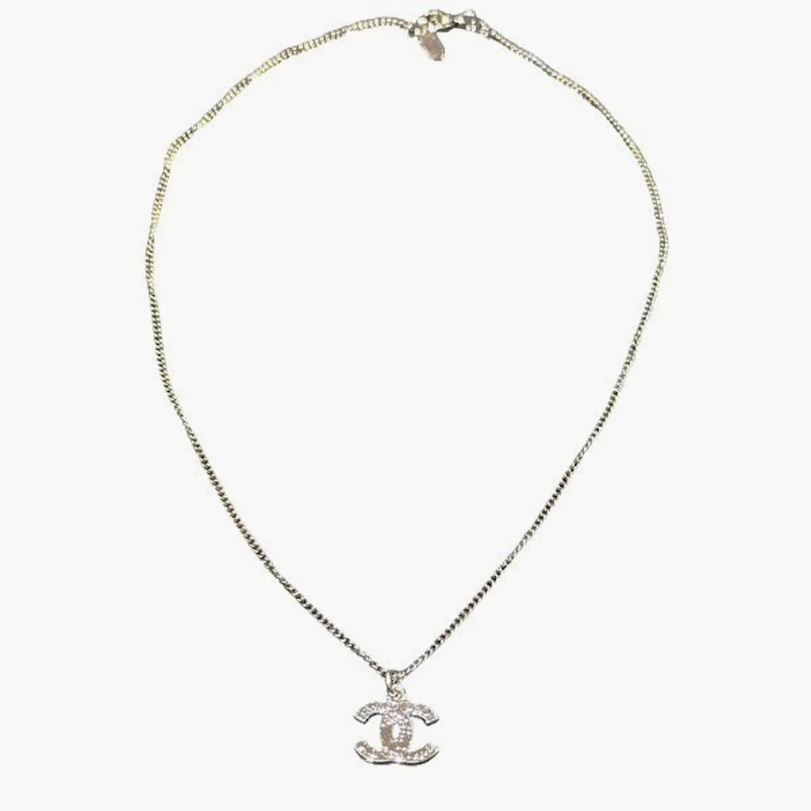 アクセサリー CHANEL Coco Mark Rhinestone Necklace Chanel Coco Mark Rhinestone Necklace Silvery Metal ref