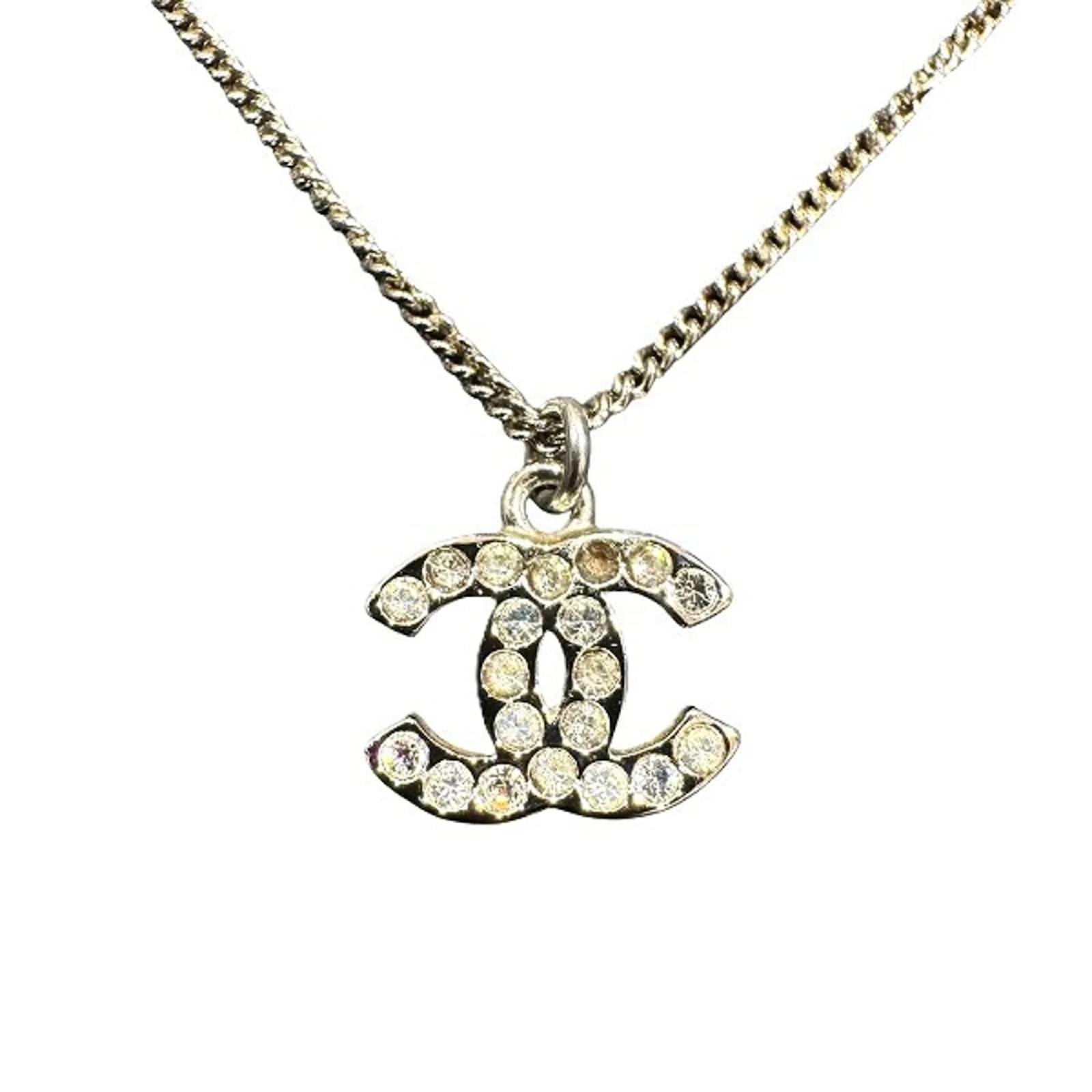Chanel Coco Mark Rhinestone Necklace Silvery Metal ref