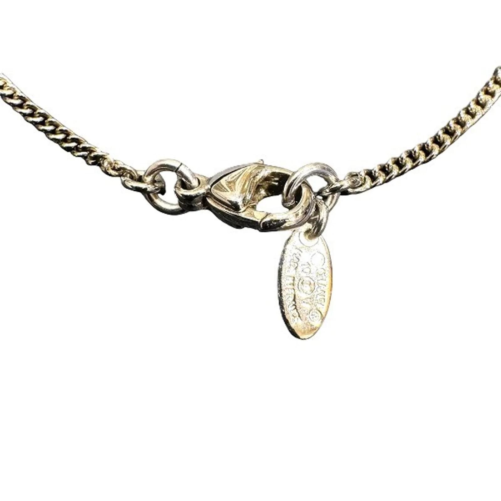 Chanel Coco Mark Rhinestone Necklace Silvery Metal ref