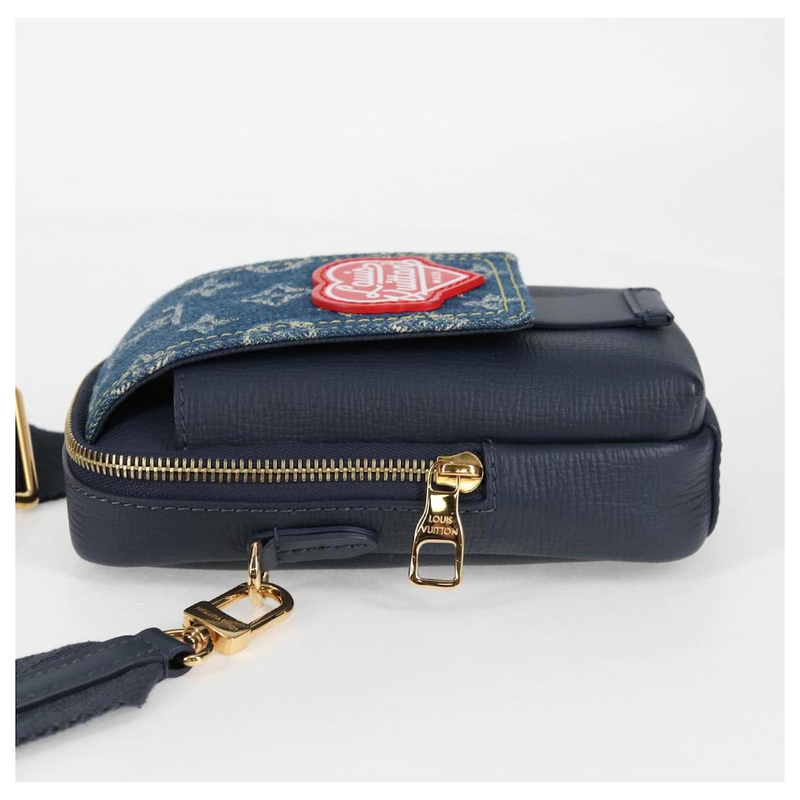 LOUIS VUITTON LV Squared Double Phone Pouch Blue M81060 LV Auth 118392SM Cloth  ref.2299643