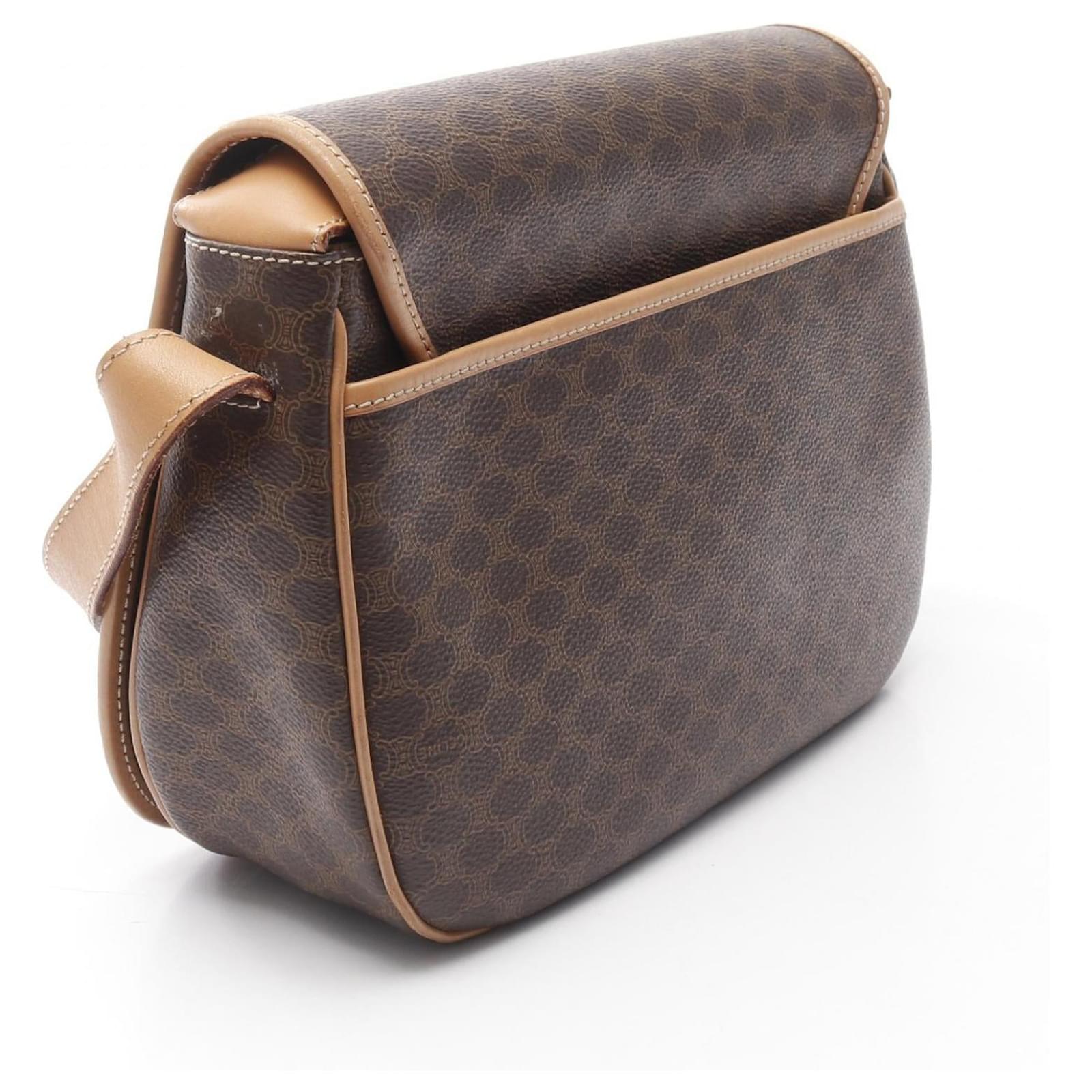 Céline Celine Macadam Pvc Coated Canvas Leather Shoulder Bag Brown 