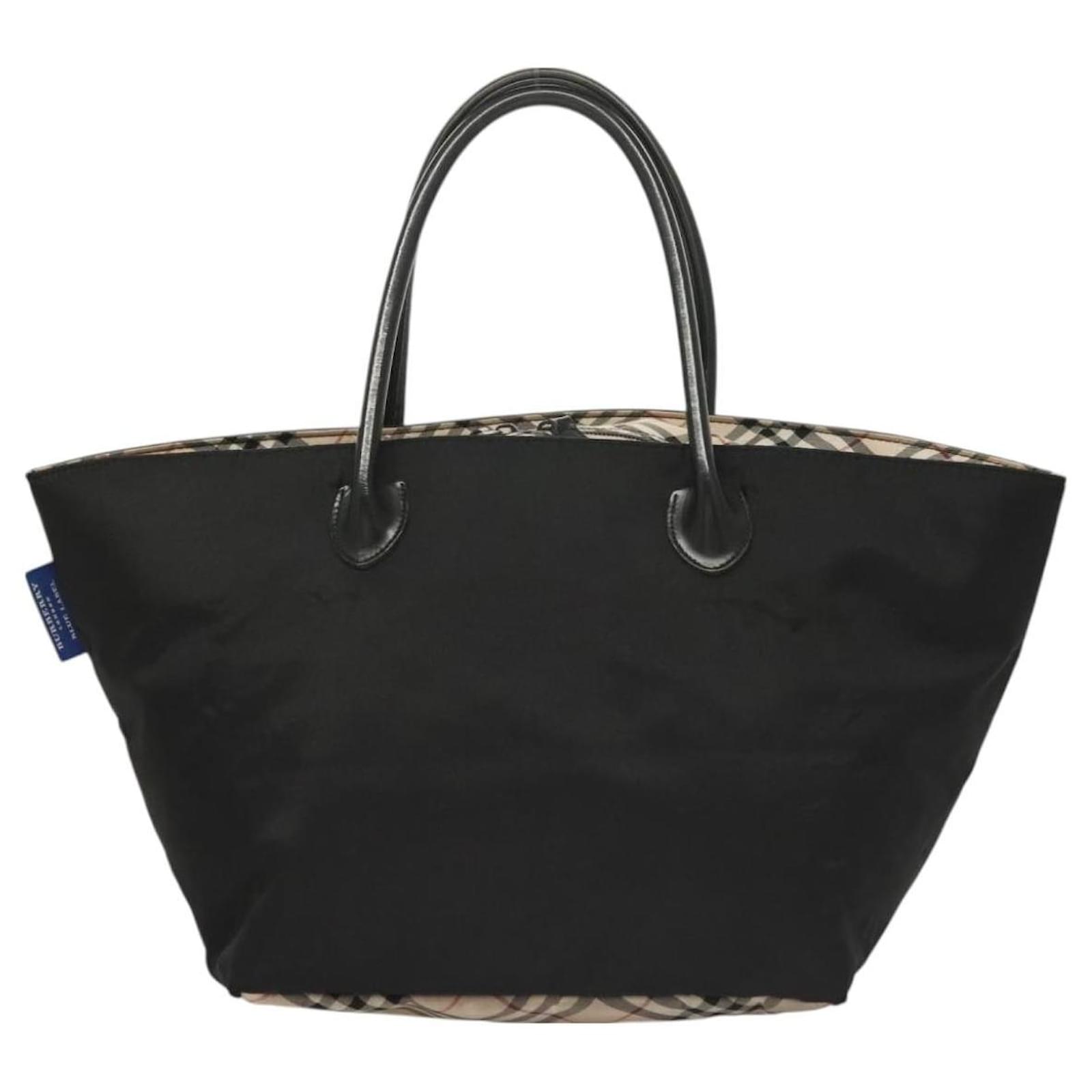 BURBERRY Blue Label Tote Bag Nylon Black Silver Auth am8707