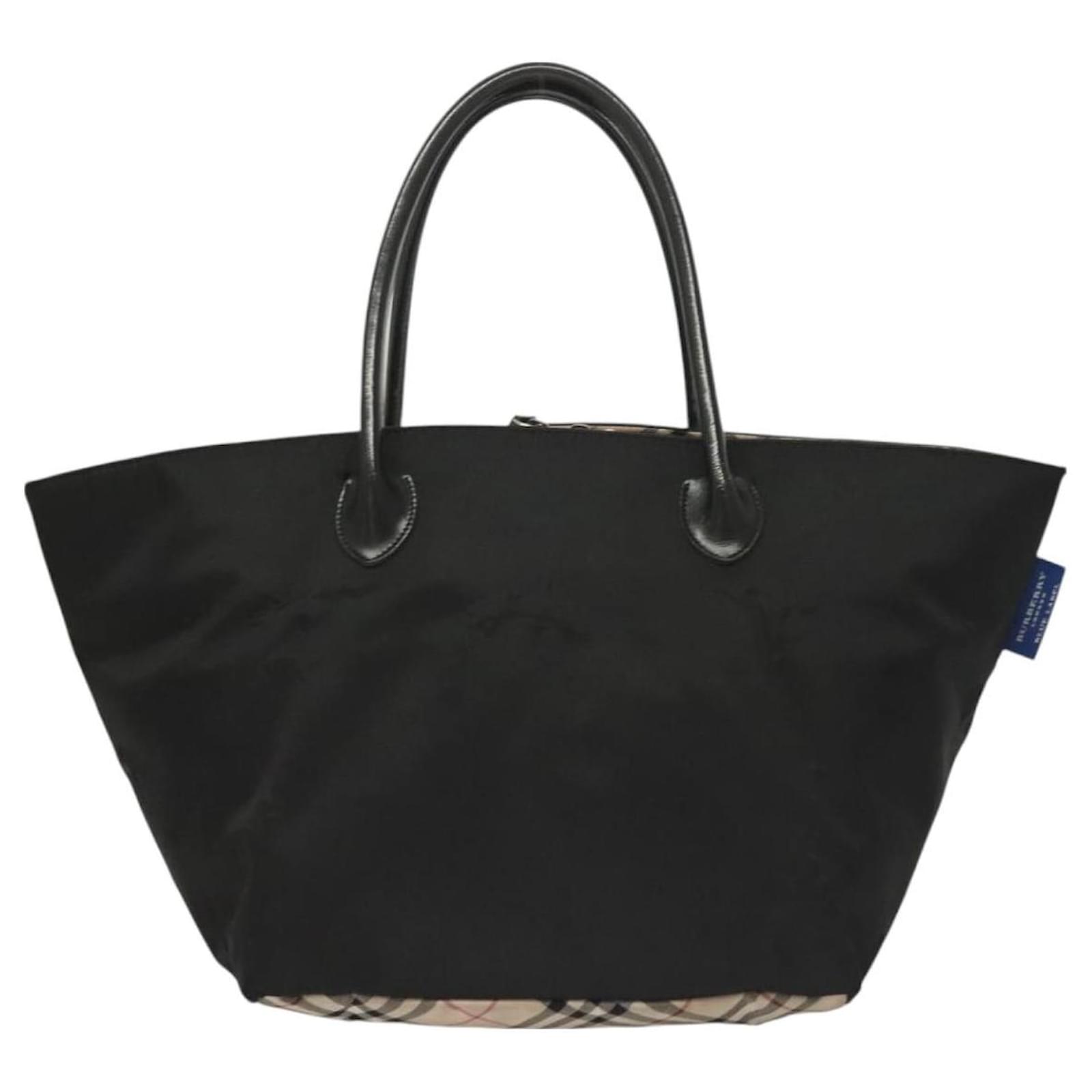 BURBERRY Blue Label Tote Bag Nylon Black Silver Auth am8707