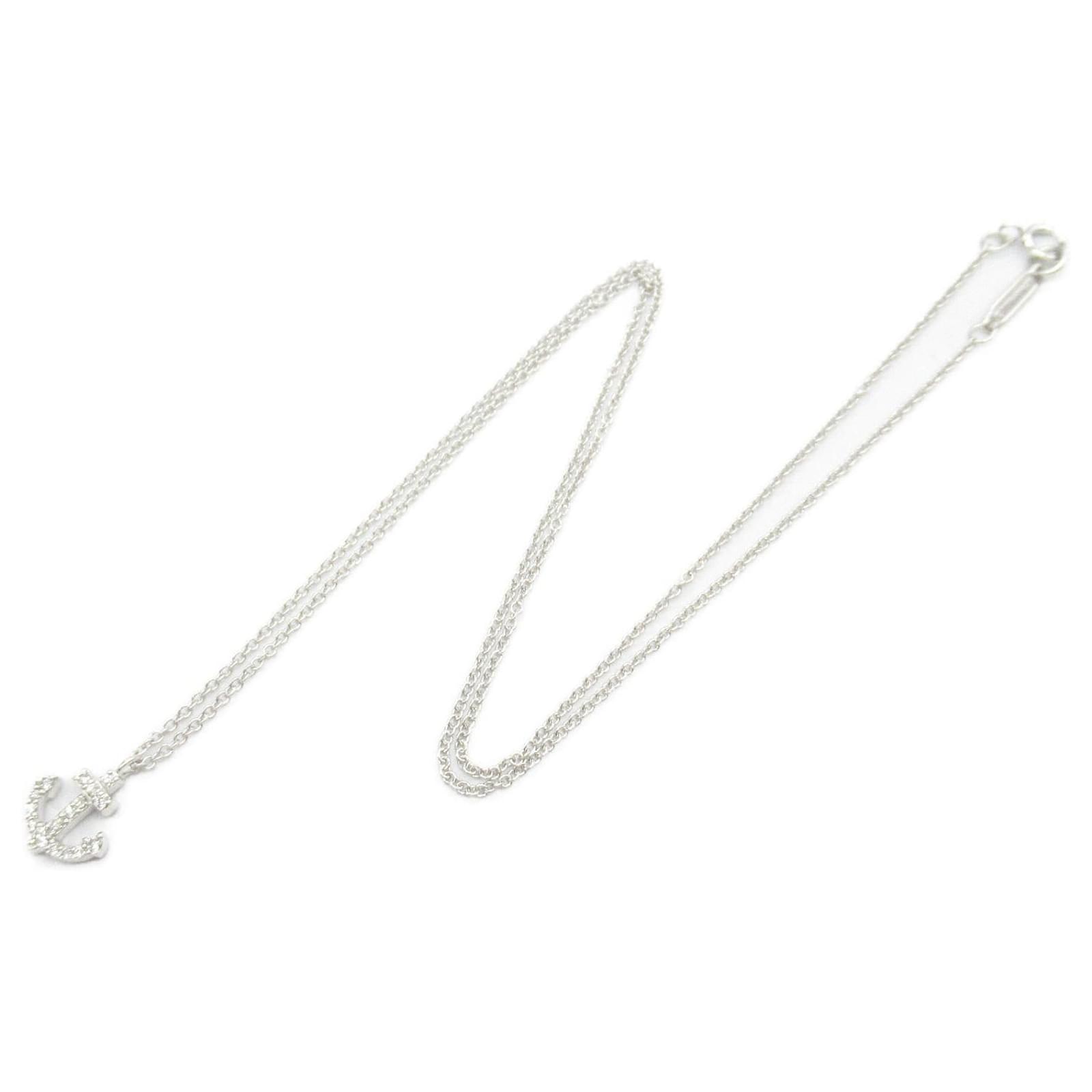 Tiffany Co Diamond Anchor Necklace K18WG White Metal