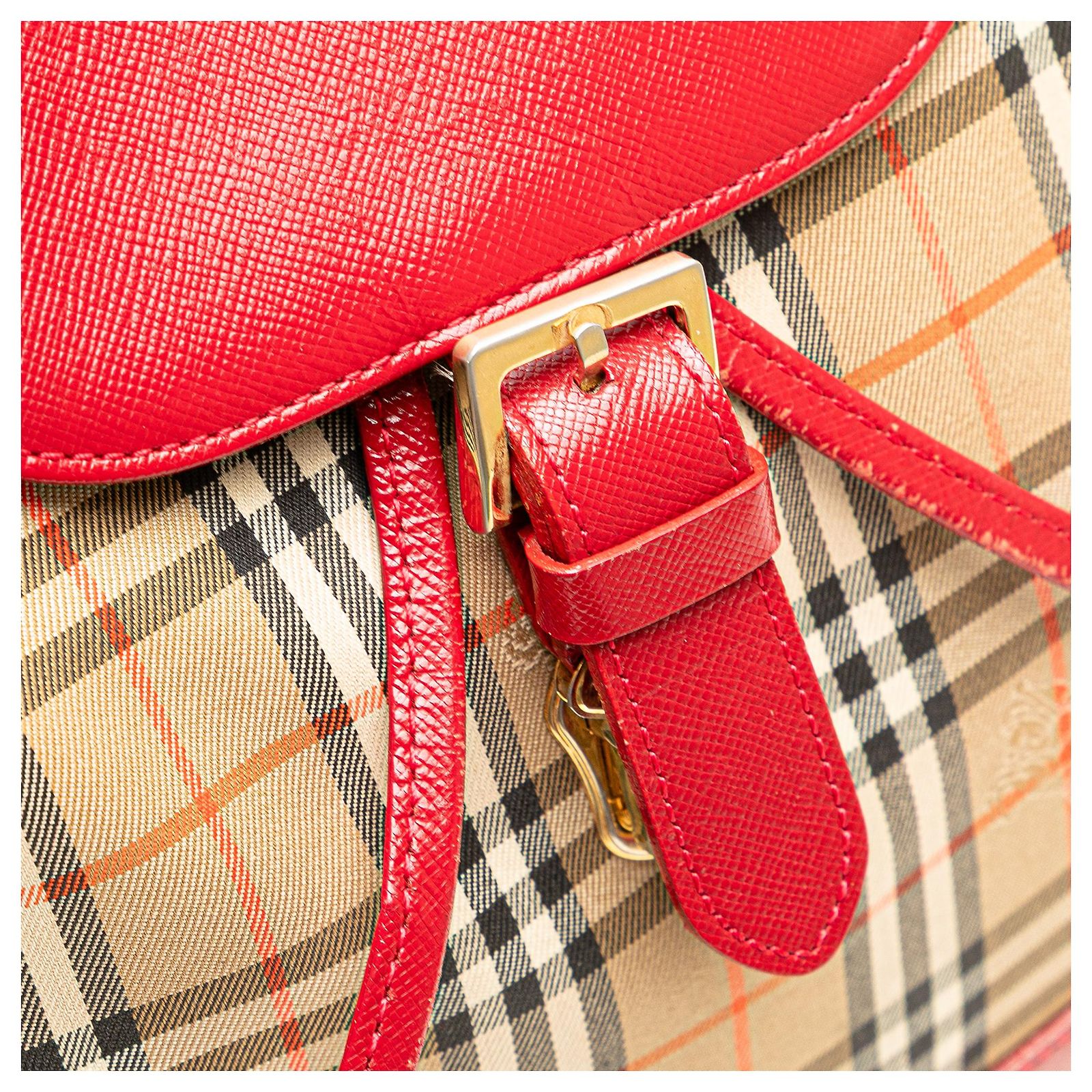 Burberry Beige Check Backpack Purse with Red Leather Trim Small Check Backpack in Sand beige - Men | Burberry® Official main image 3