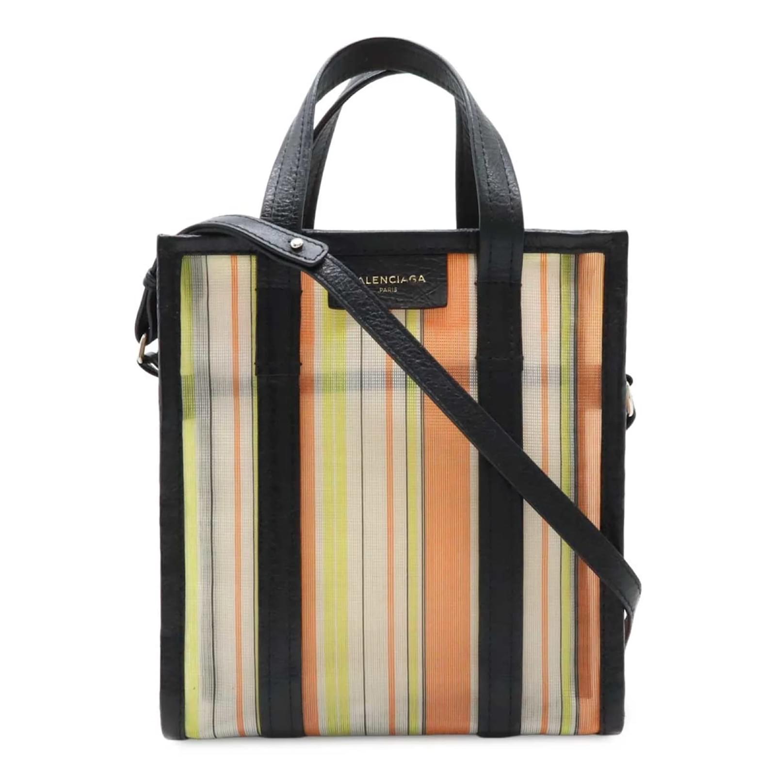 Balenciaga Bazaar Shopper XS Striped Mesh Tote Bag Black Multiple