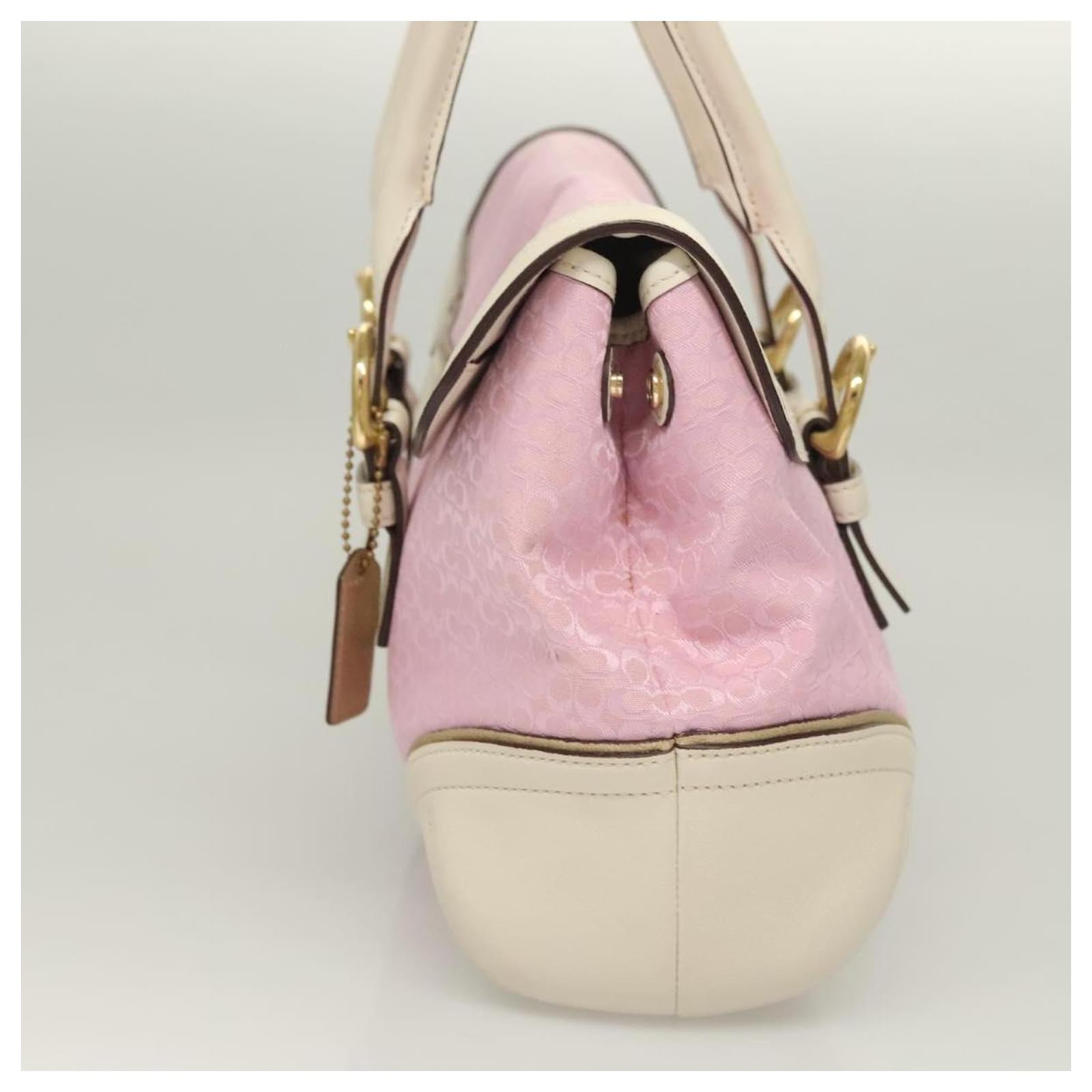Coach Signature Shoulder Bag Leather Pink Gold Auth am8697