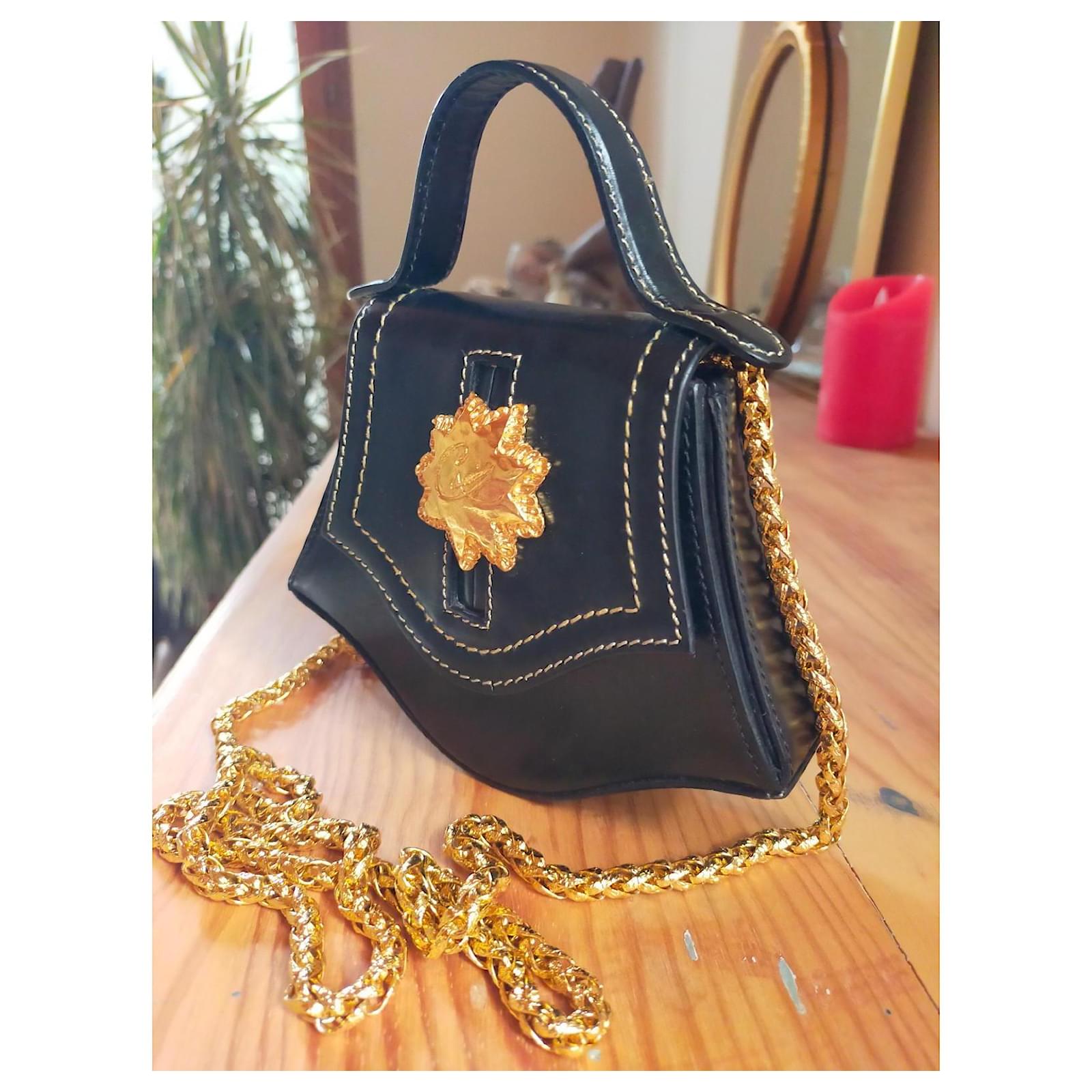 希少✨ Christian Lacroix ハンドバッグ ゴールド金具 レザー Vintage mini bag Christian LACROIX Black Leather ref.JC2309434