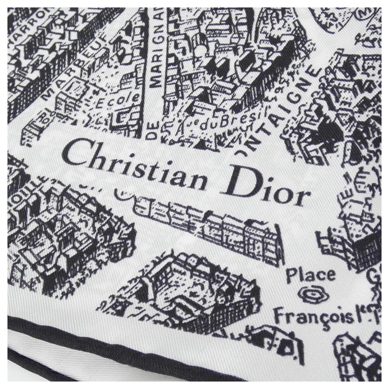 Christian Dior PLAN DE PARIS Scarf Black White Silk ref.JC2313186