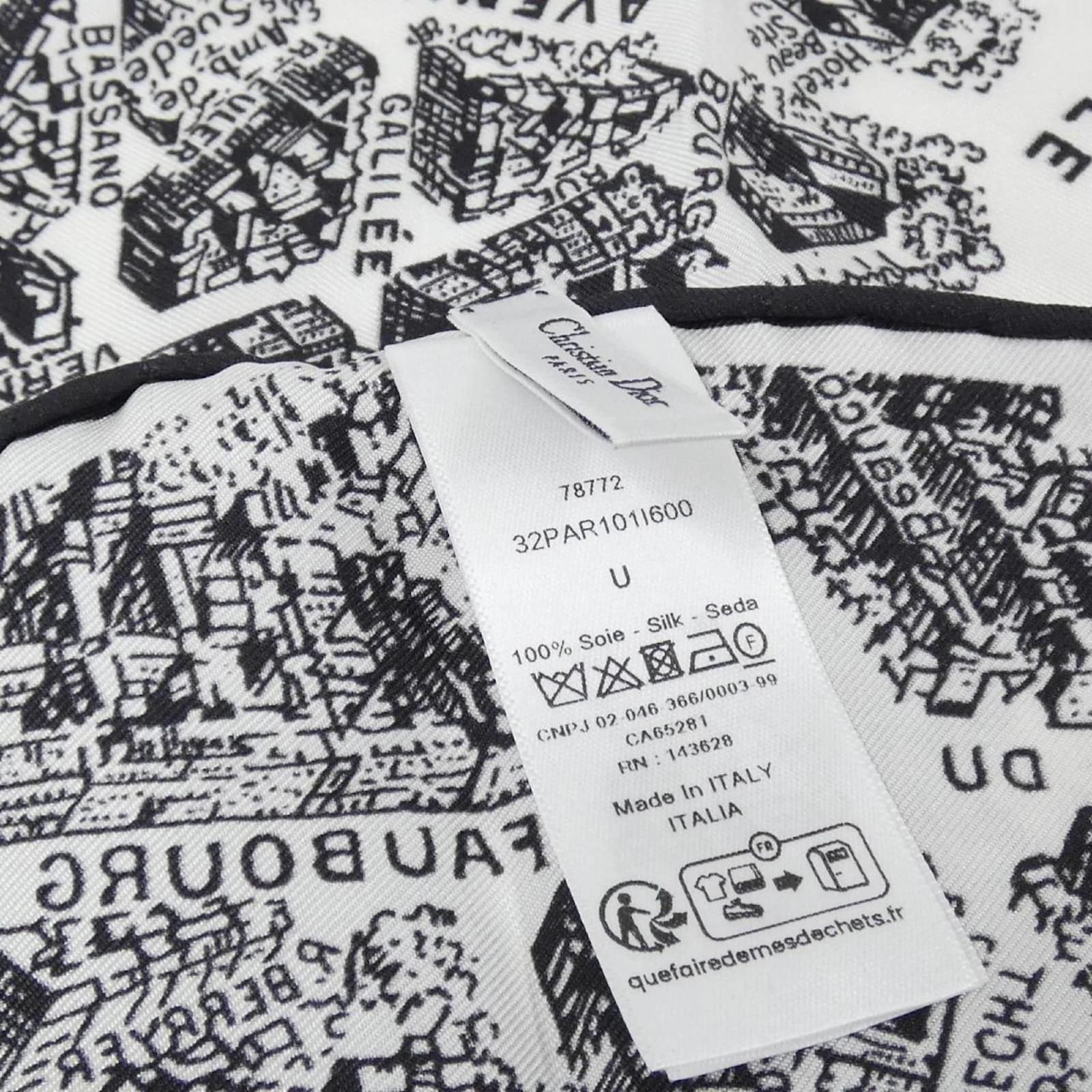 Christian Dior Paris地図柄スカーフ Plan de Paris 90 Square Scarf White and Black Silk Twill | DIOR