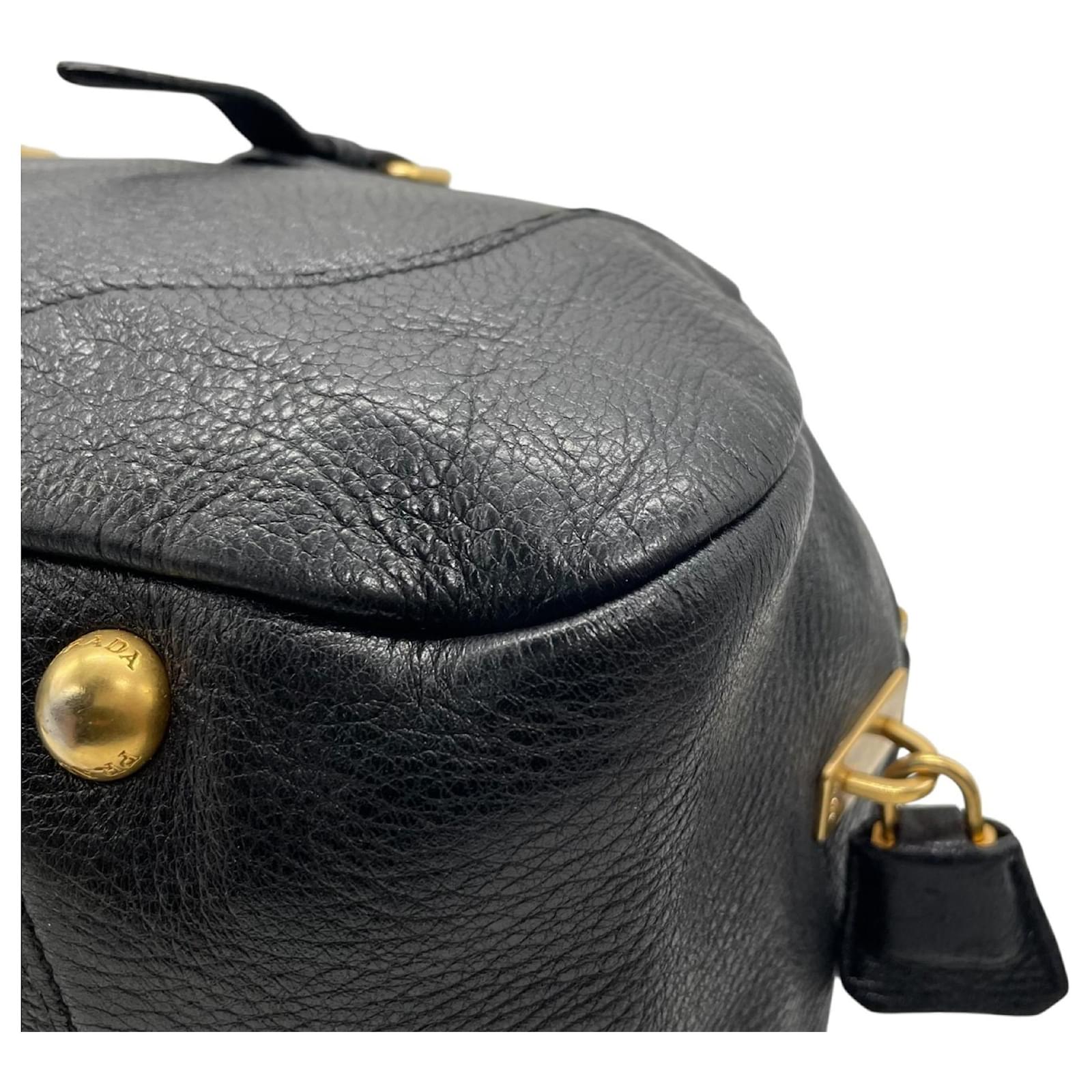 Prada 2WAY Handbag Shoulder Bag Boston Black NERO Leather ref