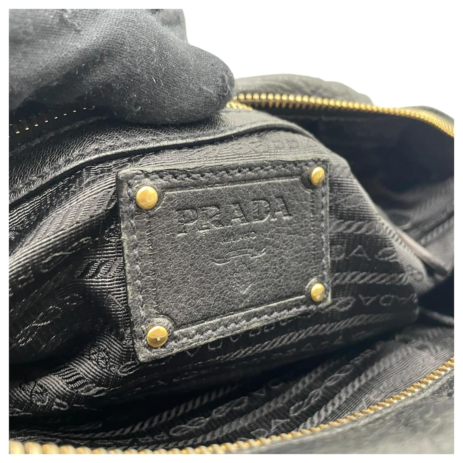 Prada 2WAY Handbag Shoulder Bag Boston Black NERO Leather ref