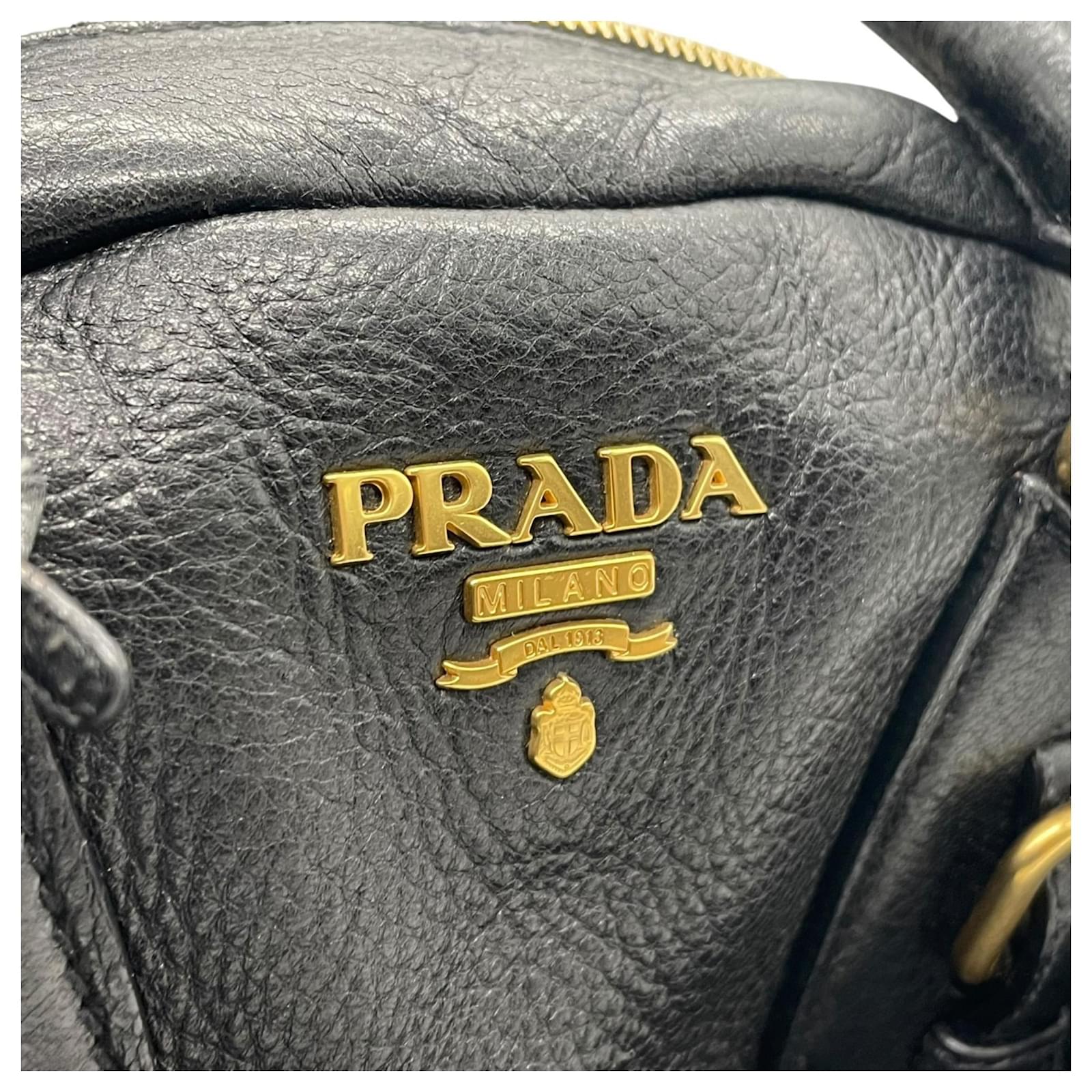 Prada 2WAY Handbag Shoulder Bag Boston Black NERO Leather ref