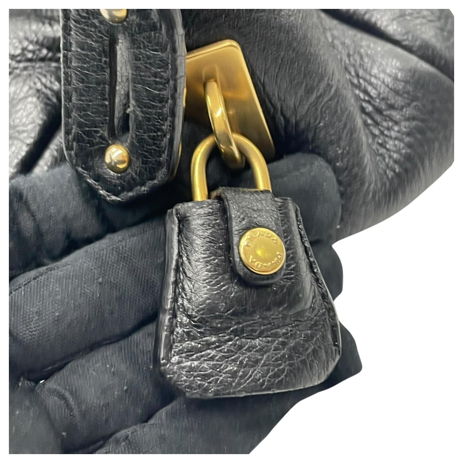 Prada 2WAY Handbag Shoulder Bag Boston Black NERO Leather ref