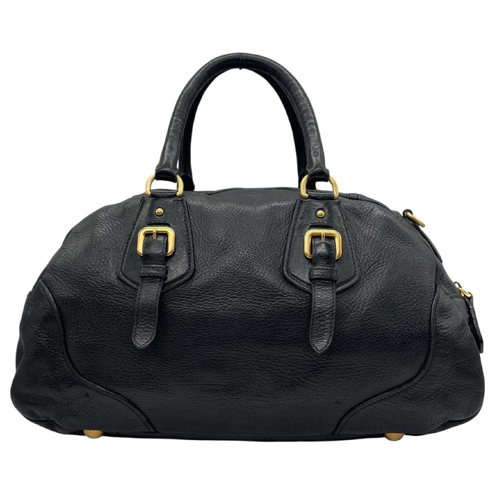 Prada 2WAY Handbag Shoulder Bag Boston Black NERO Leather