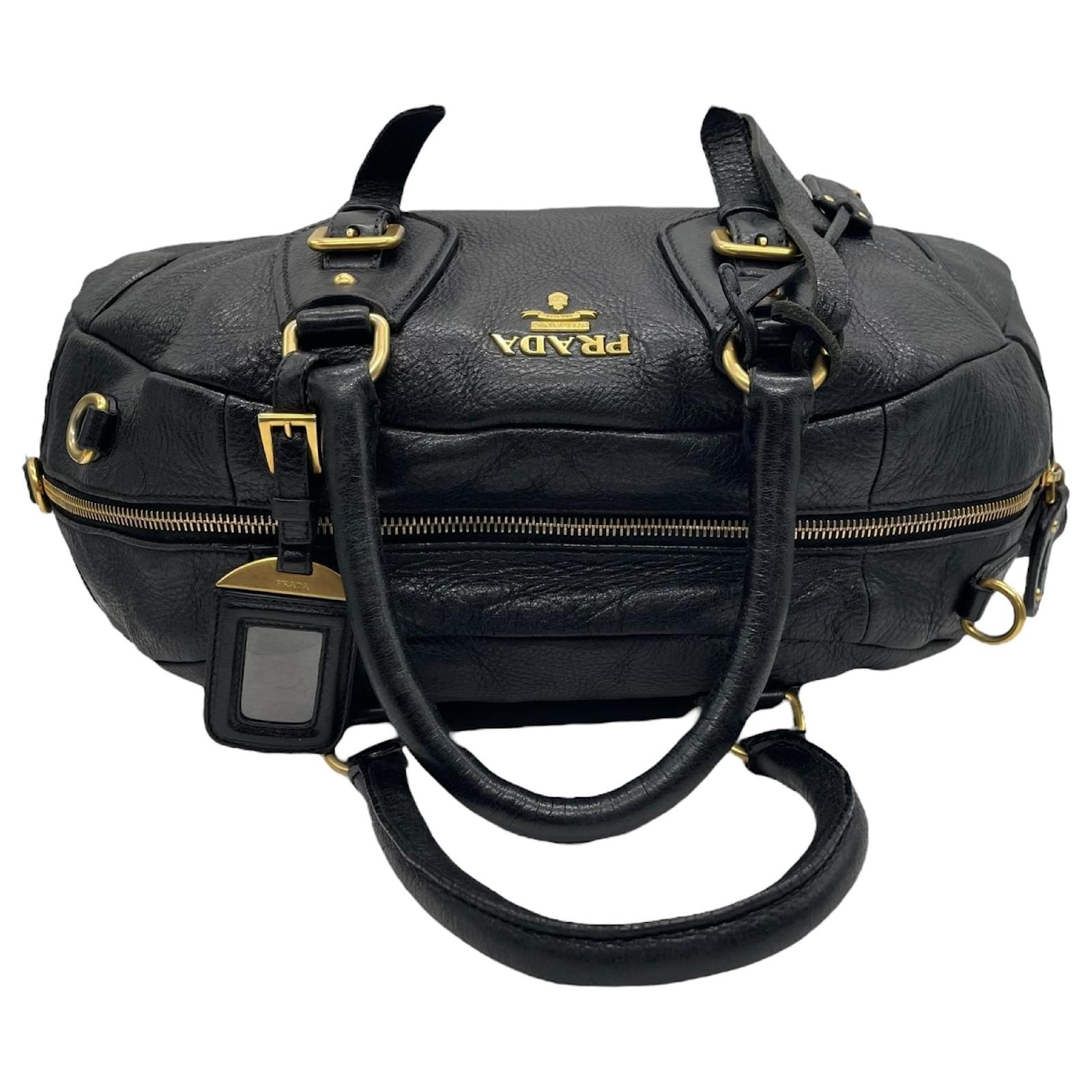 Prada 2WAY Handbag Shoulder Bag Boston Black NERO Leather ref