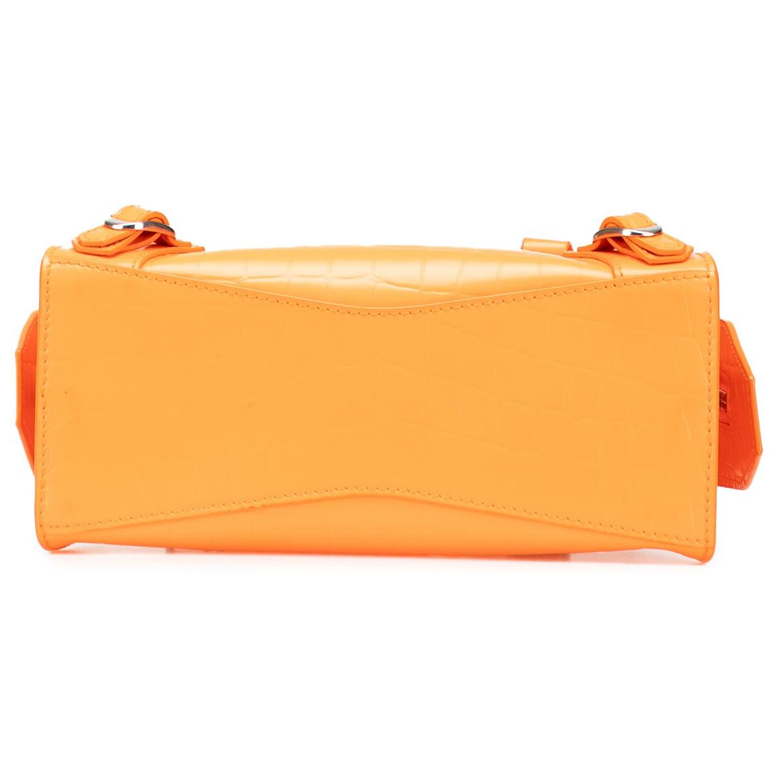 Balenciaga Orange Mini Croc Embossed Calfskin Neo Classic City