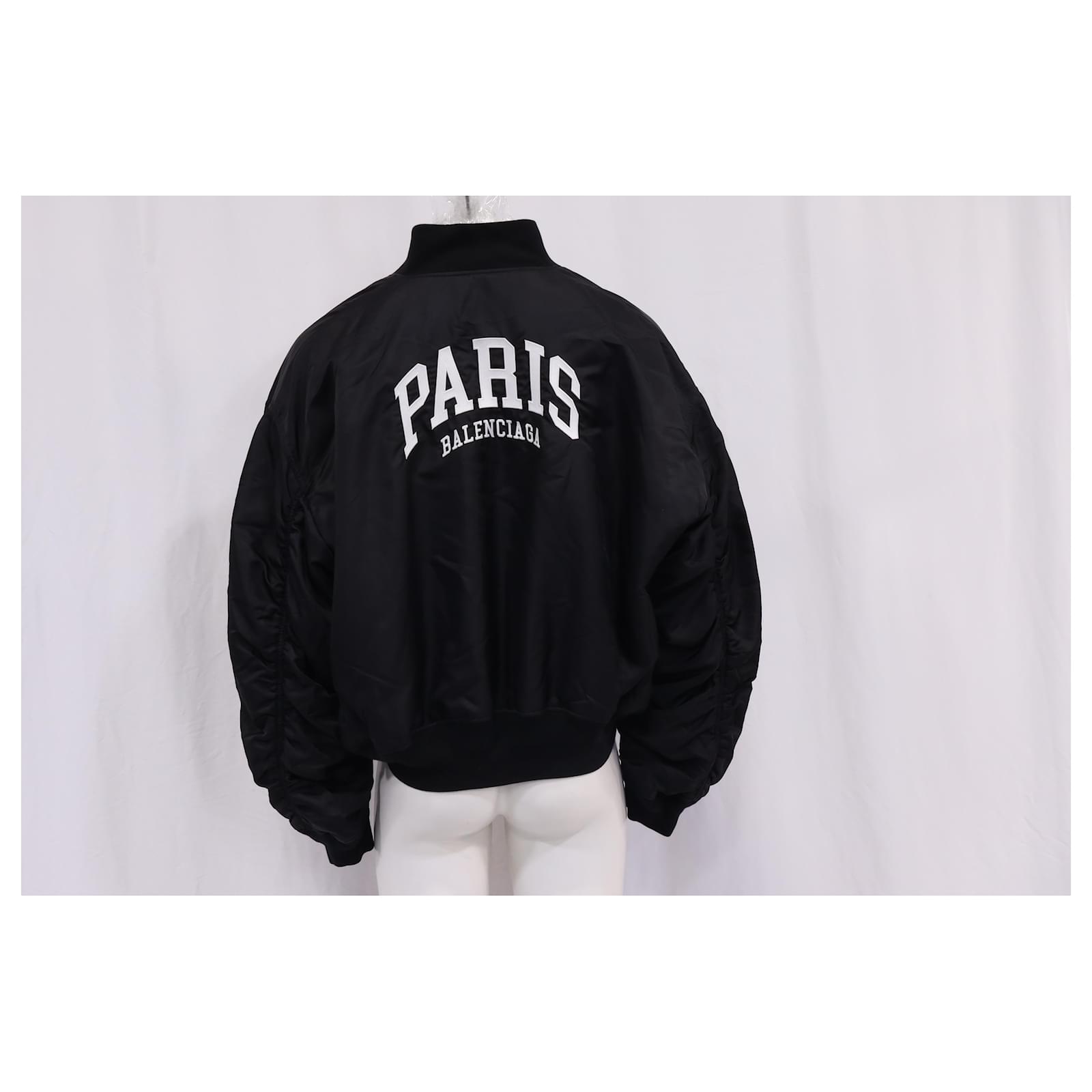 Balenciaga Paris Oversized Bomber Jacket in Black Nylon ref