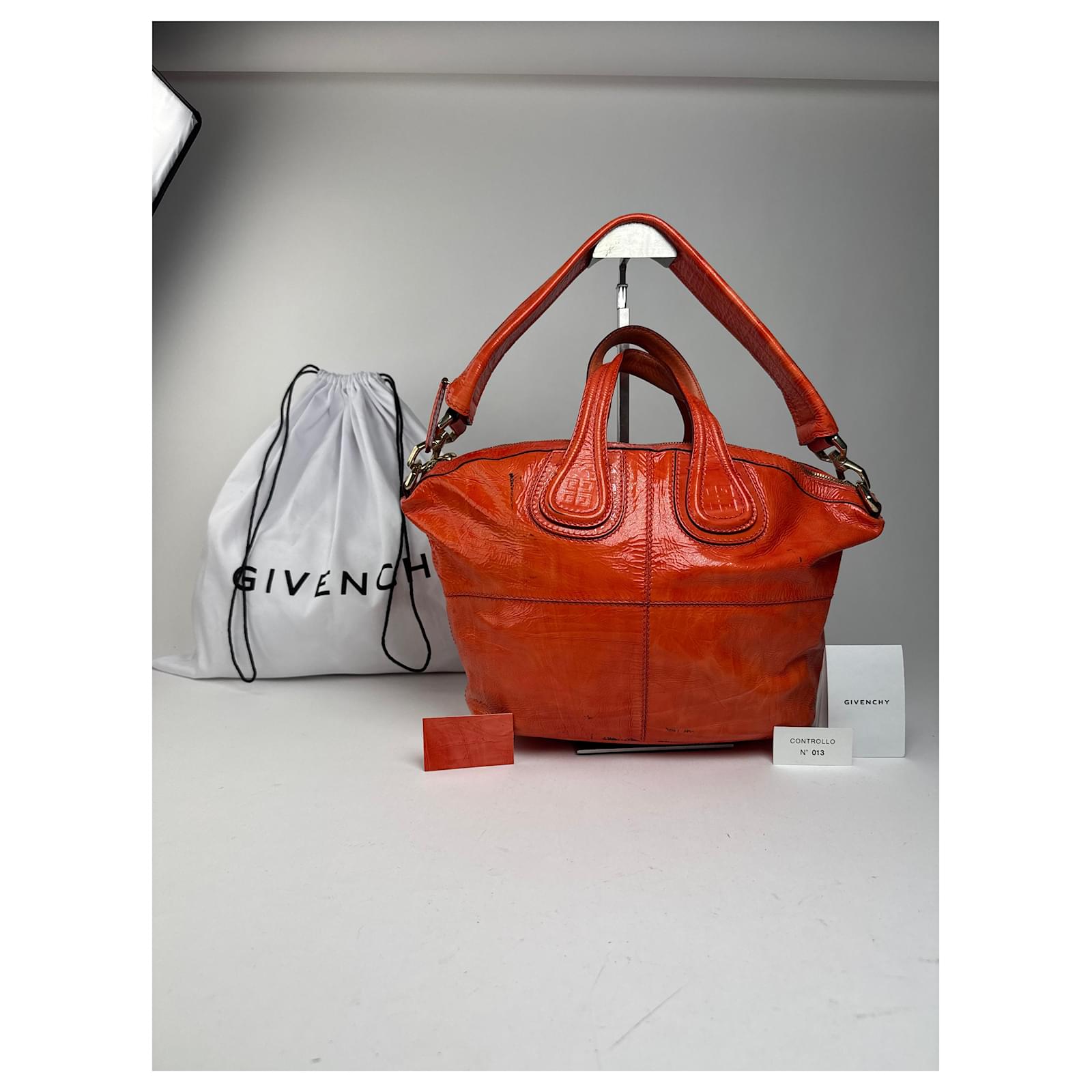 Vintage Givenchy Nightingale 2 way patent leather bag Orange ref